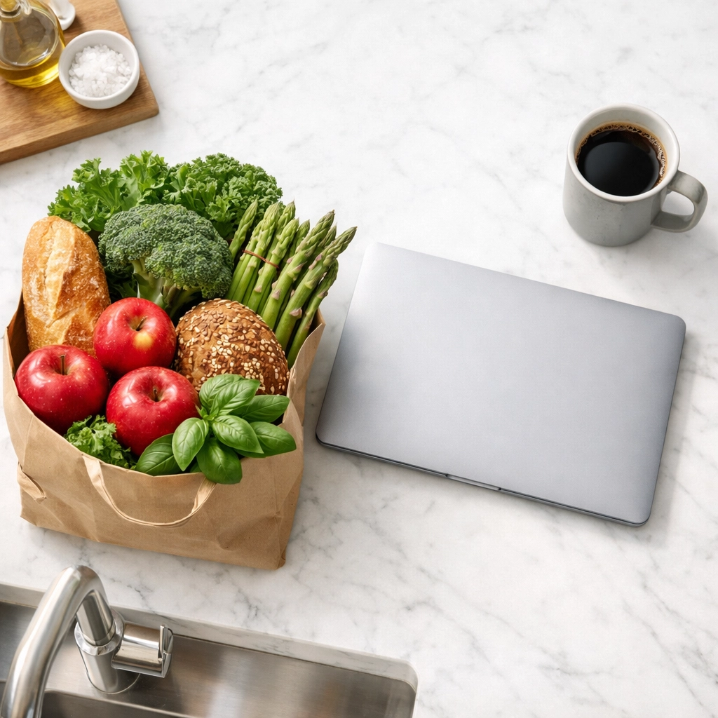 Fresh groceries on a kitchen counter, representing the financial security provided by income protection.