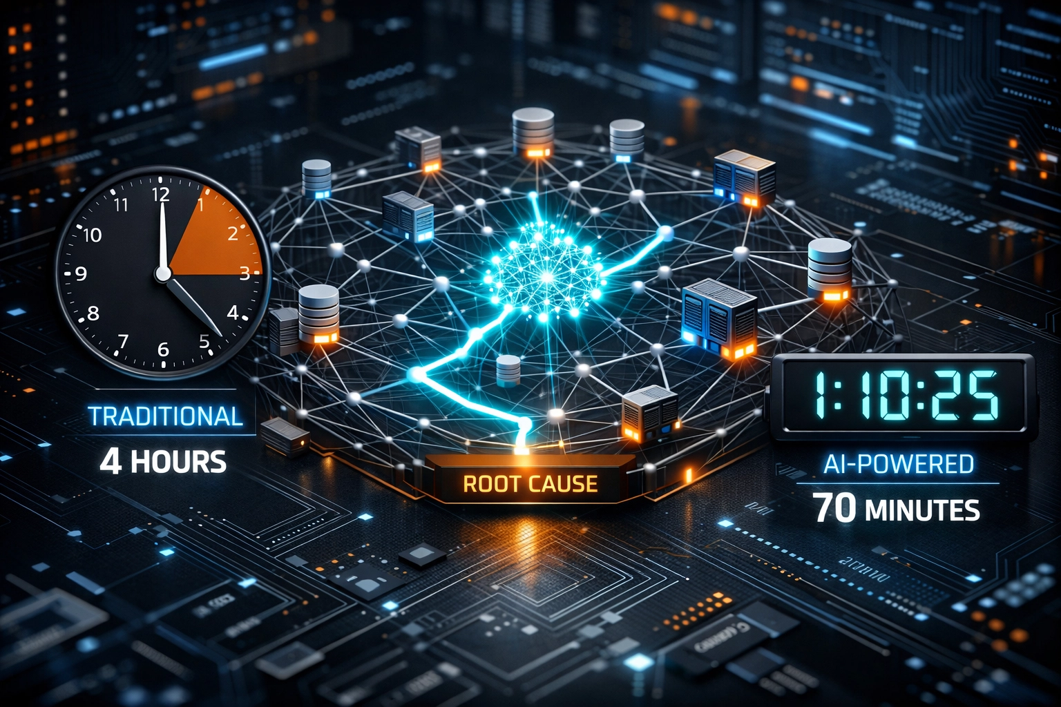 ServiceNow AI root cause analysis mapping CMDB connections to diagnose incidents in 70 minutes