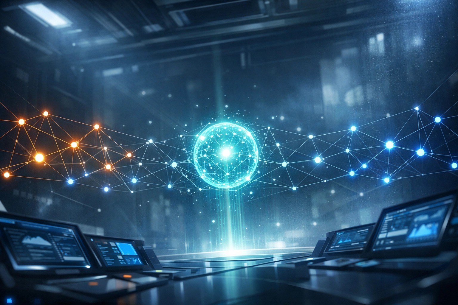 Proactive IT monitoring dashboard showing secure network nodes for managed IT services.