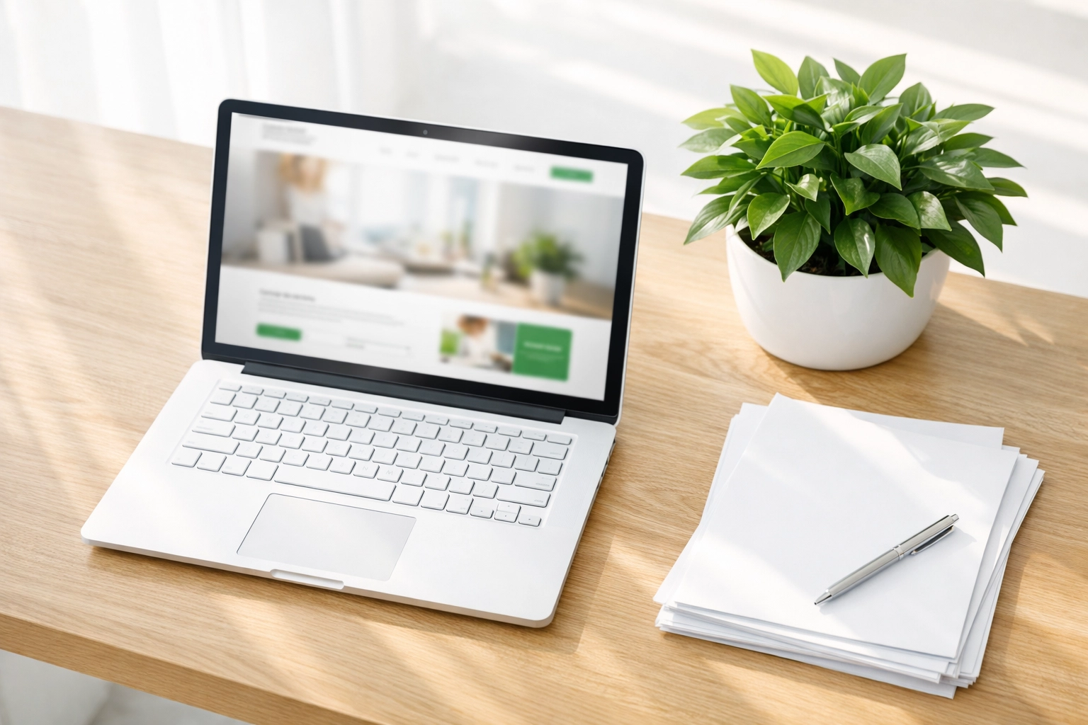 Professional web development workspace showing a local small business website optimized for search engine rankings.
