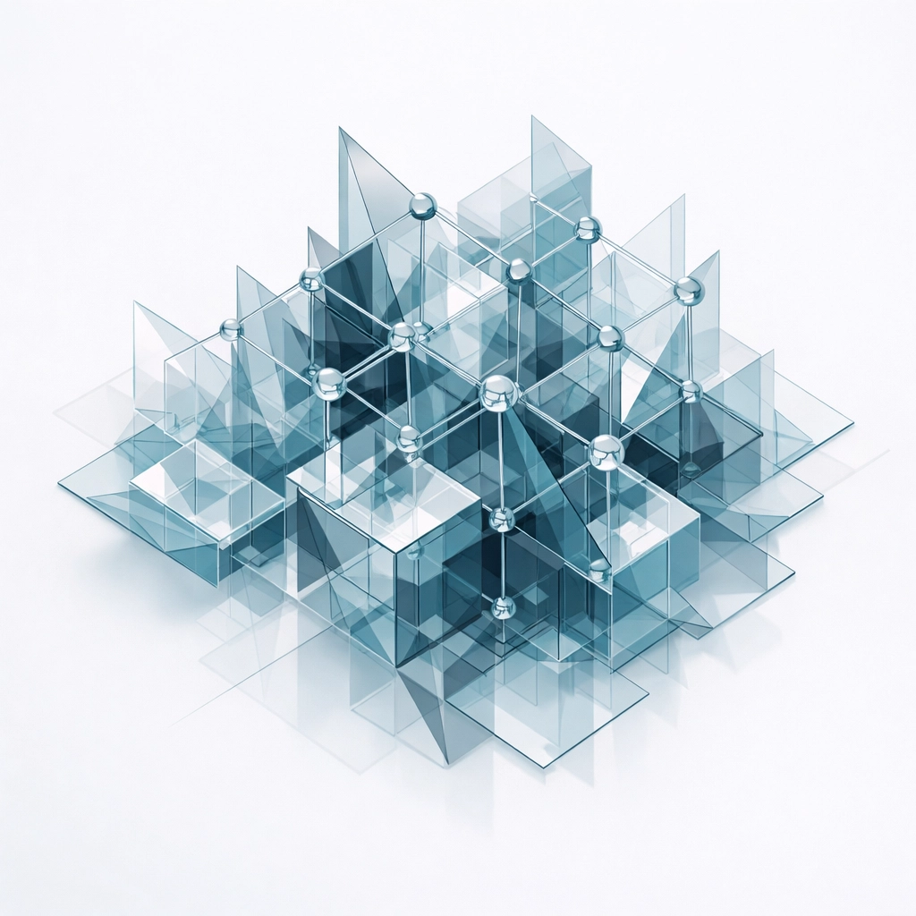 Streamlined digital ecosystem of connected nodes representing organized machine-readable website architecture.