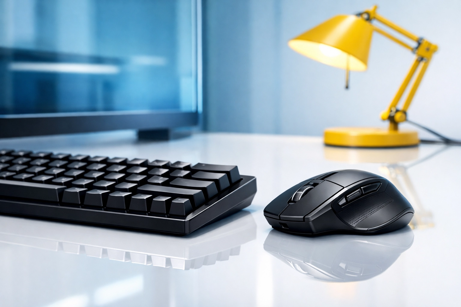 Sanitized computer keyboard and mouse after professional office cleaning in Milford.