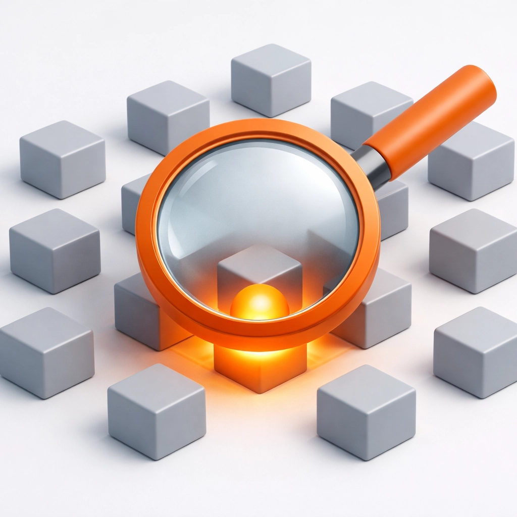 A magnifying glass uncovering a hidden job listing in the invisible job market using Boolean search techniques.