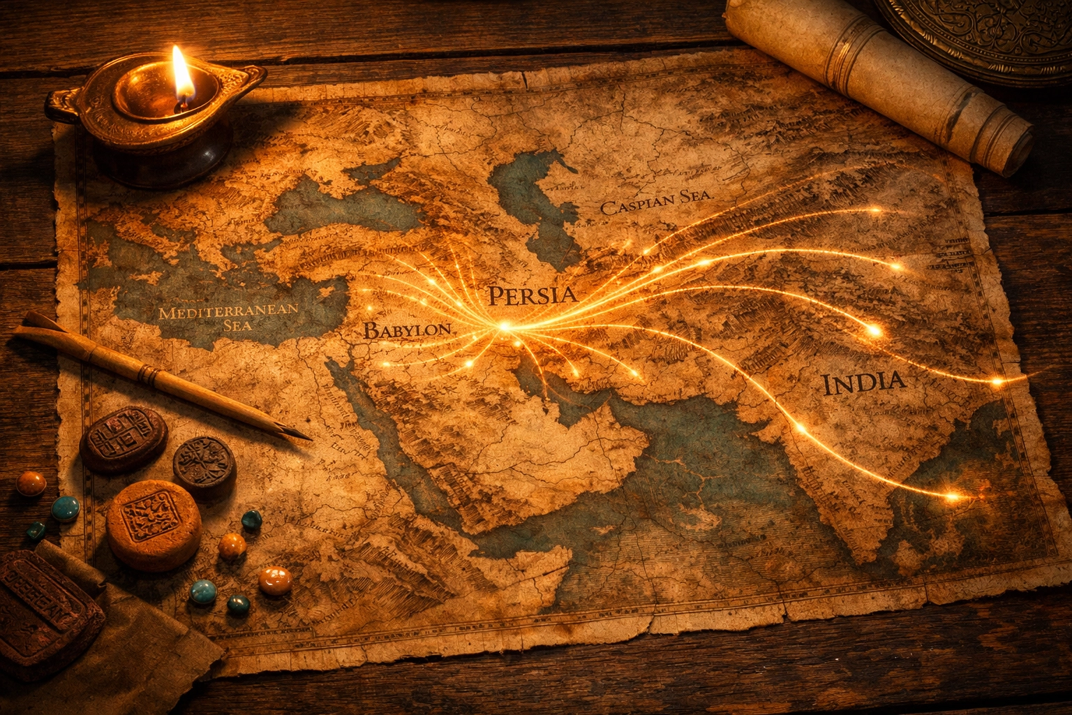 Ancient map showing the spread of Zoroastrian religious influence and legacy from Persia.