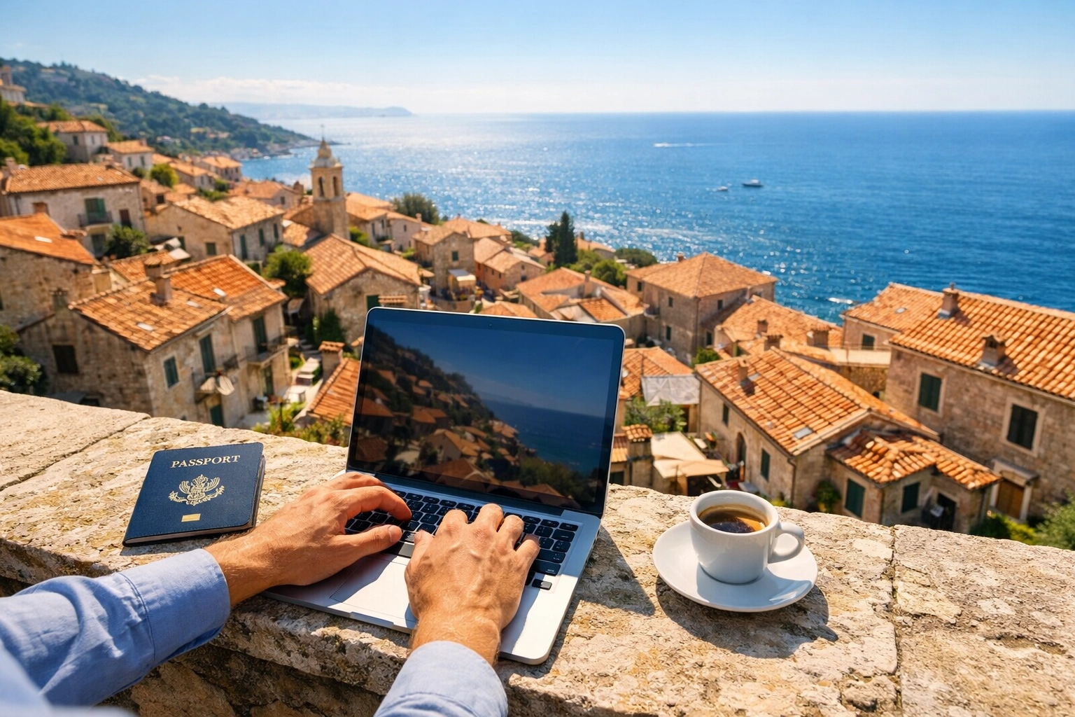 Digital nomad working remotely abroad illustrating the foreign earned income exclusion for tax planning.