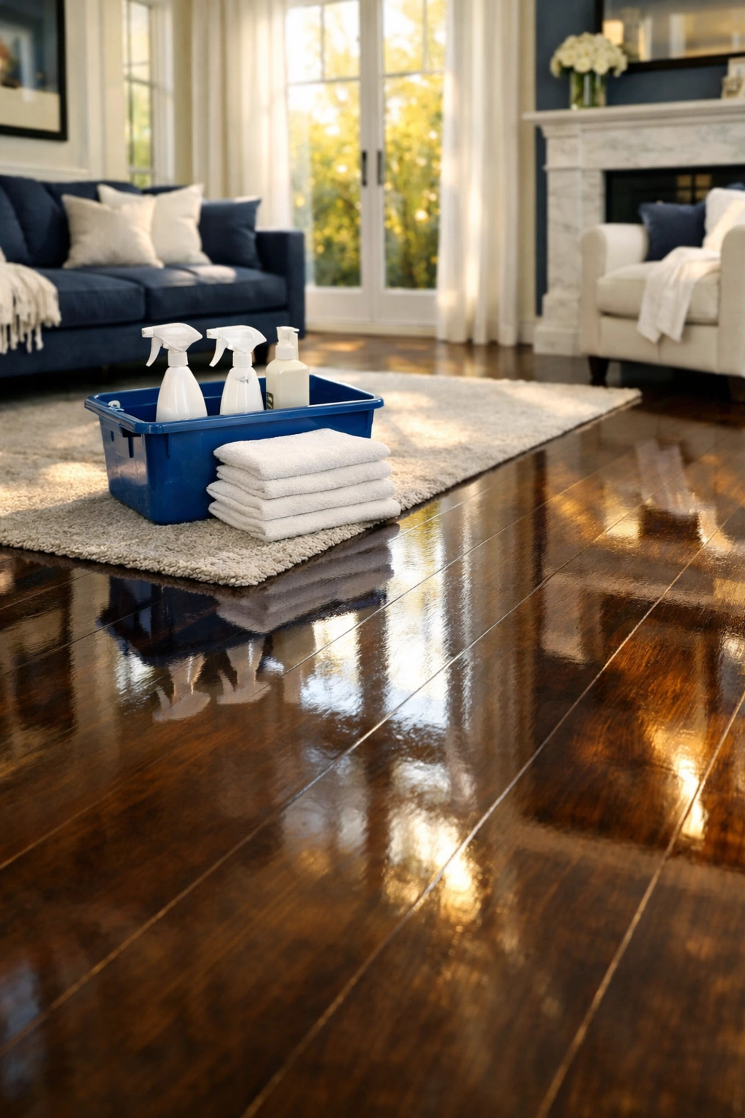 Polished hardwood floors in a modern Worcester home showing the results of professional deep cleaning Worcester services.