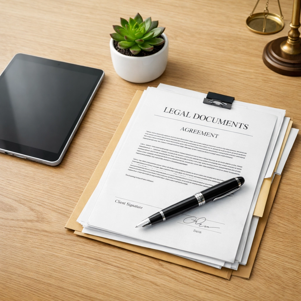 Organized law office desk used by an orange county va child support lawyer to calculate 2026 guidelines.