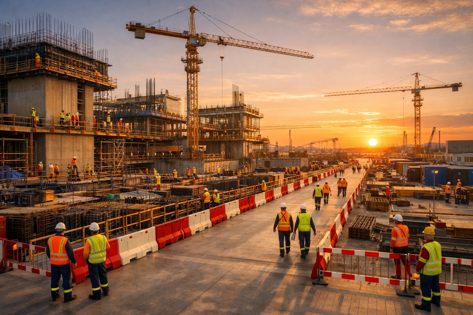 Safe, well-organized construction site demonstrating high safety standards and a low EMR rating.