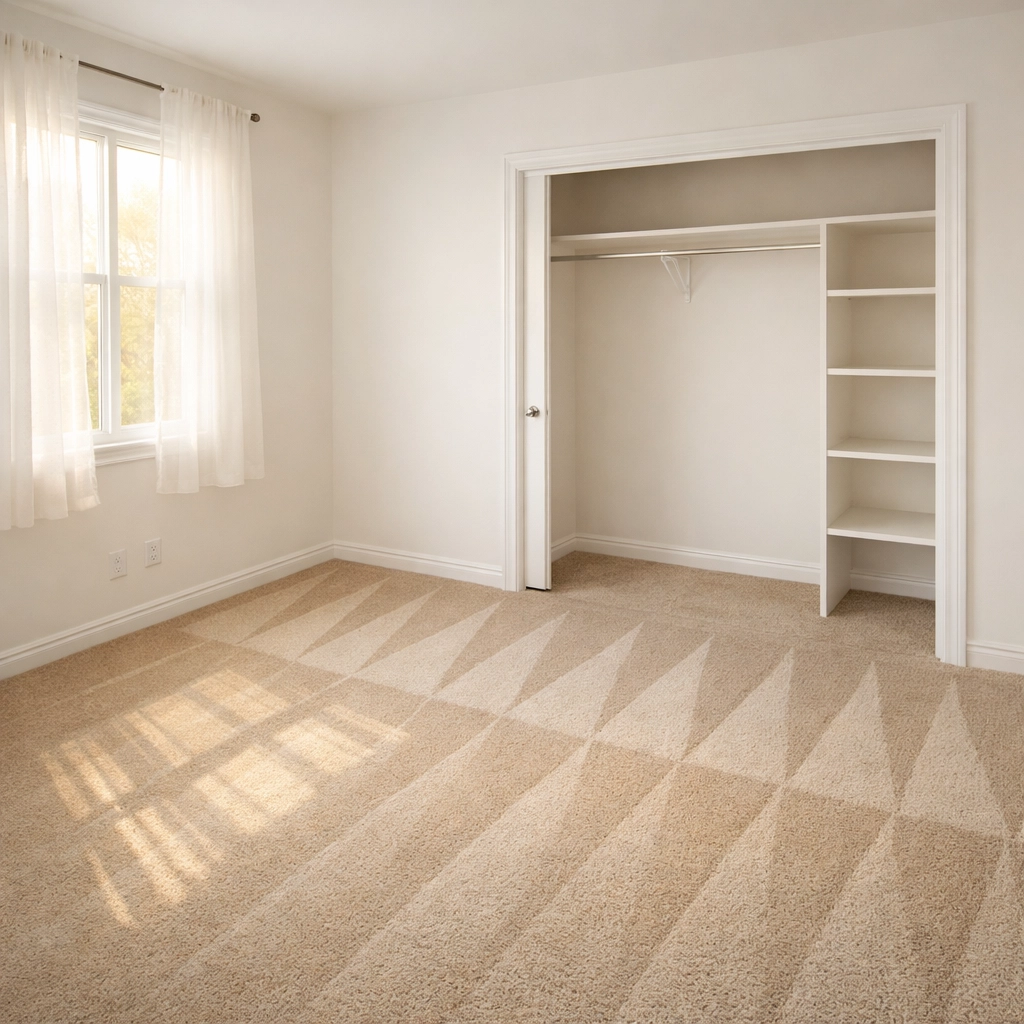Freshly vacuumed bedroom ready for move-in in Dallas home