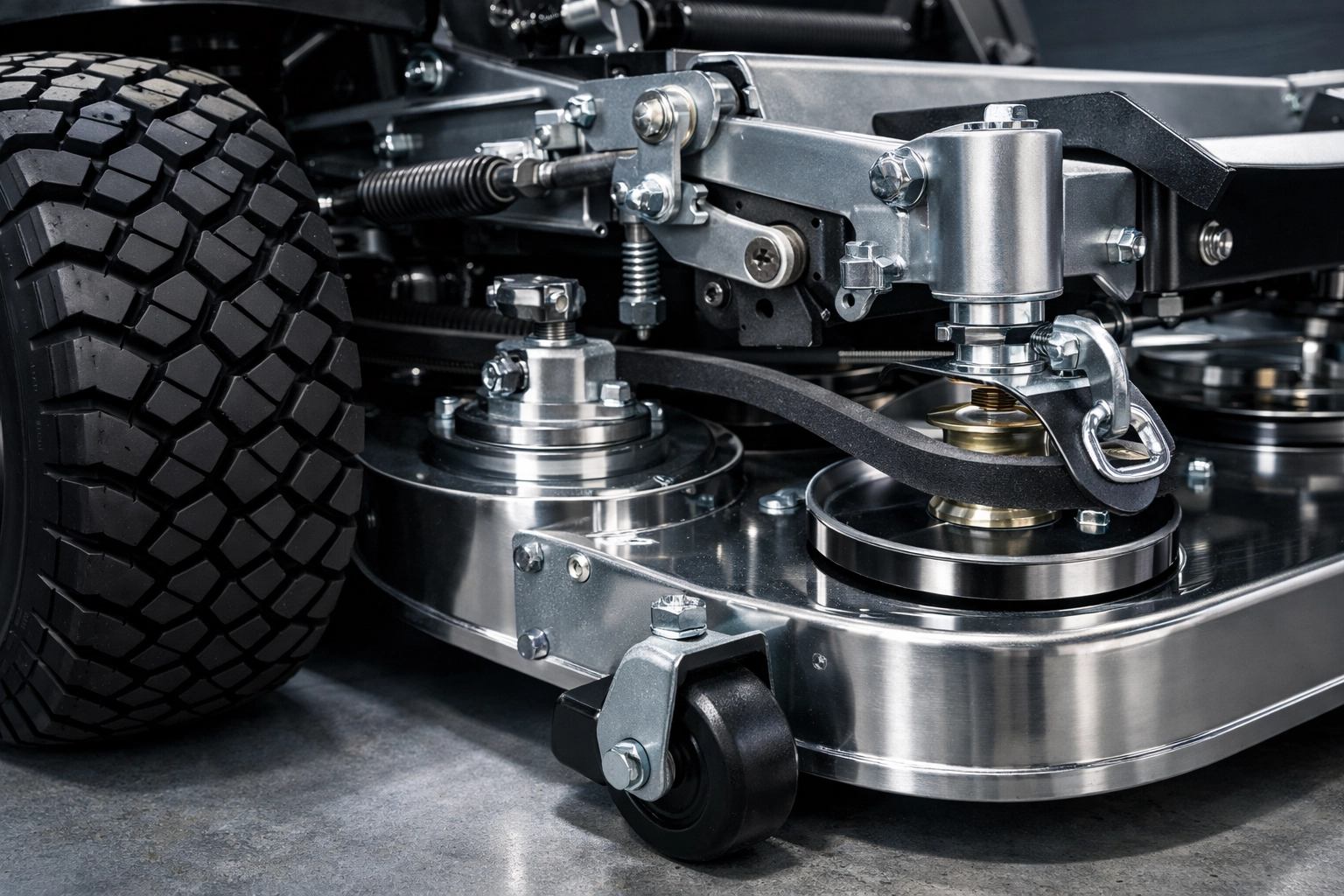 Maintained commercial mowers symbolizing a high-value Alabama landscaping business fleet for sale.