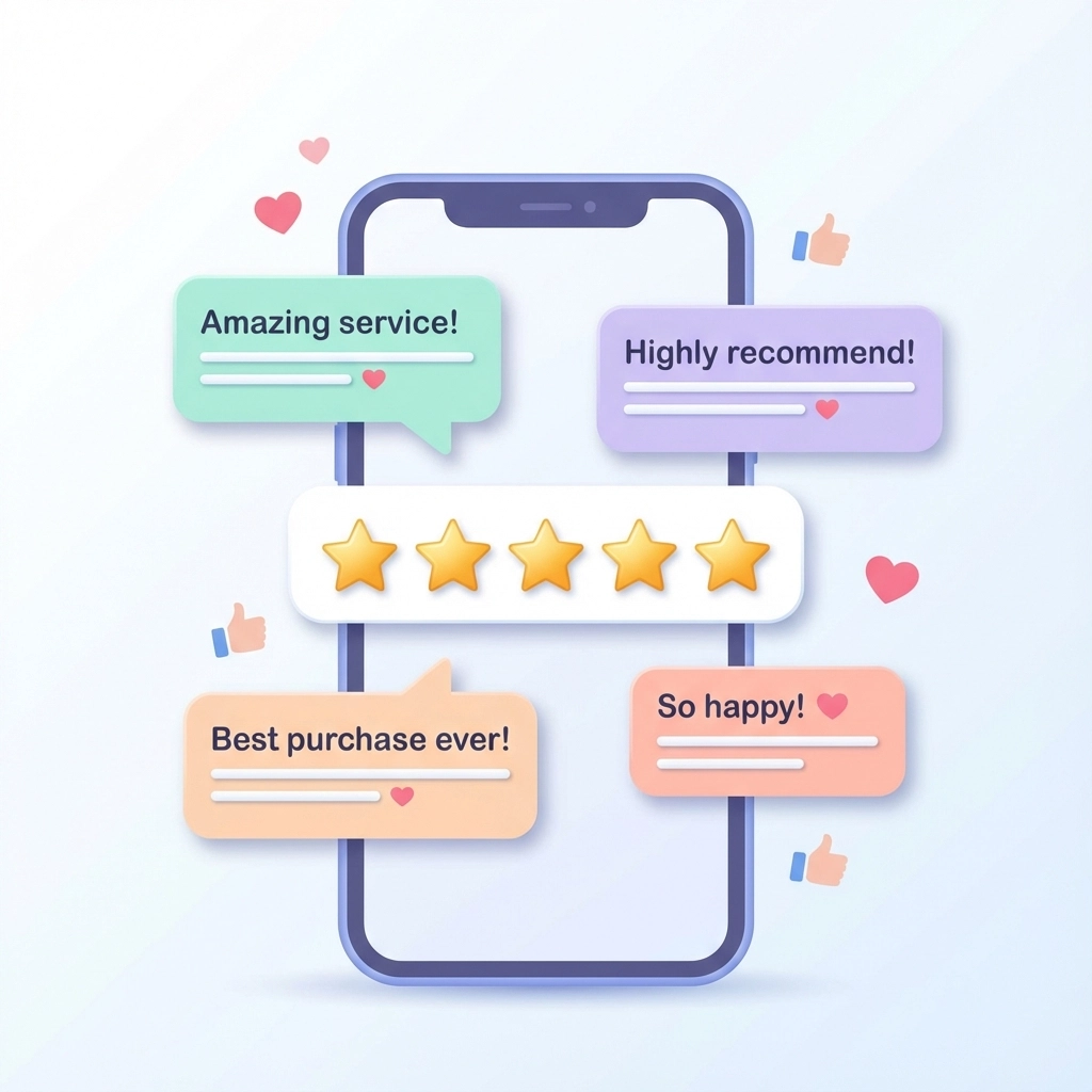 5-star Google reviews on mobile phone with professional response from business owner