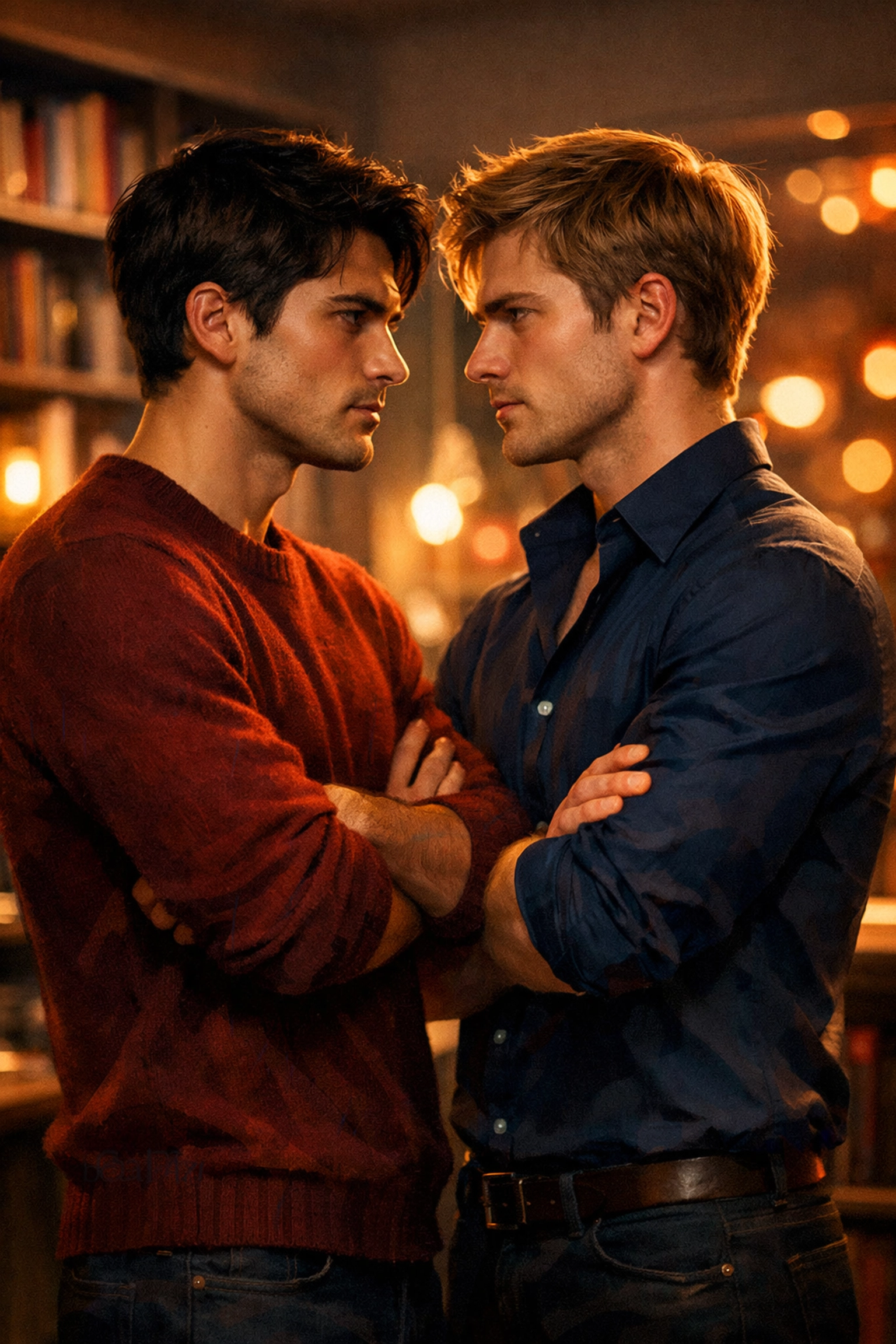 Two men in tense confrontation showing enemies to lovers dynamic in MM romance books