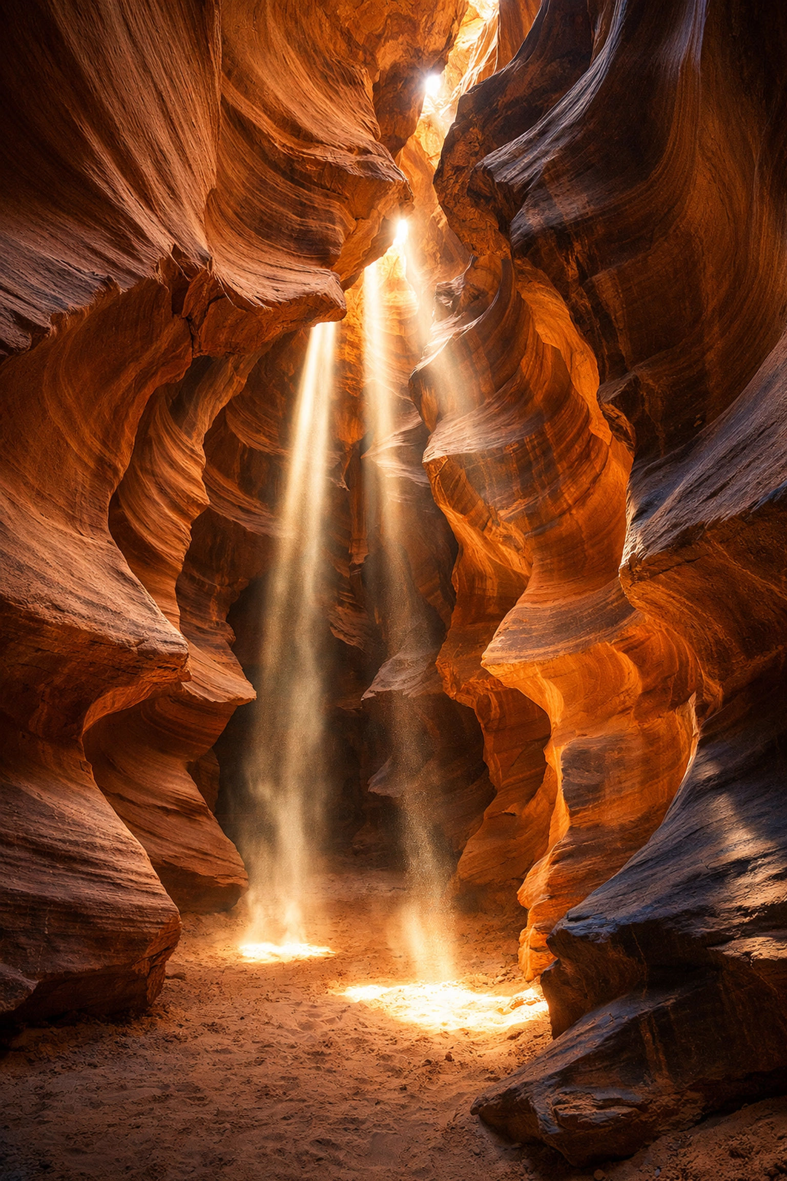 Mastering light in landscape photography with a vibrant, high-contrast shot of a sun-drenched slot canyon.
