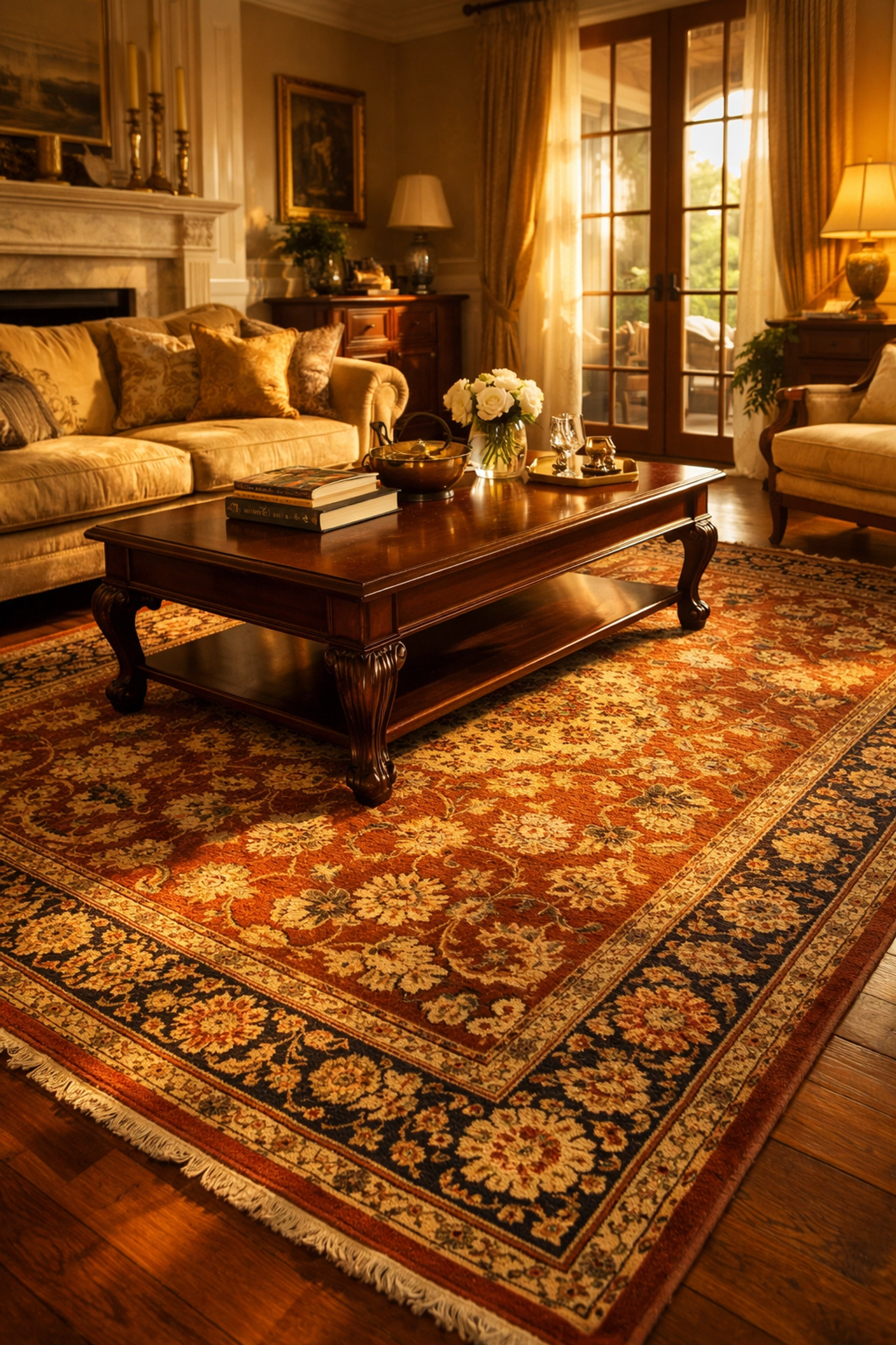 Elegant Knoxville home decor featuring a beautiful Persian rug as a sophisticated living room centerpiece.