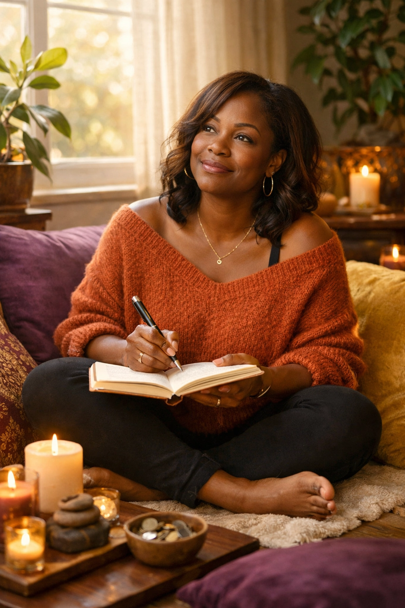 Woman practicing gratitude journaling for money mindset shift