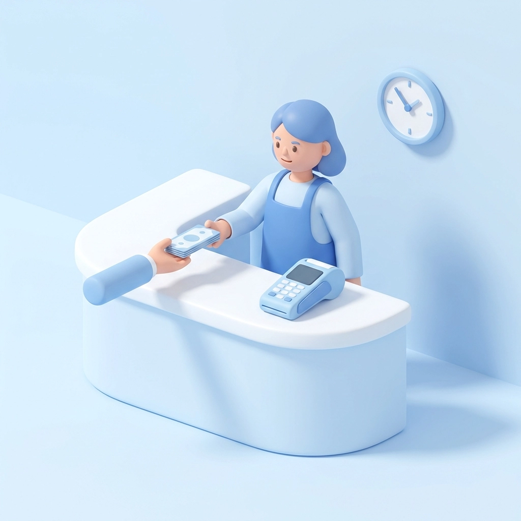 Small business owner receiving fast cash at a counter, illustrating quick merchant cash advance approval.