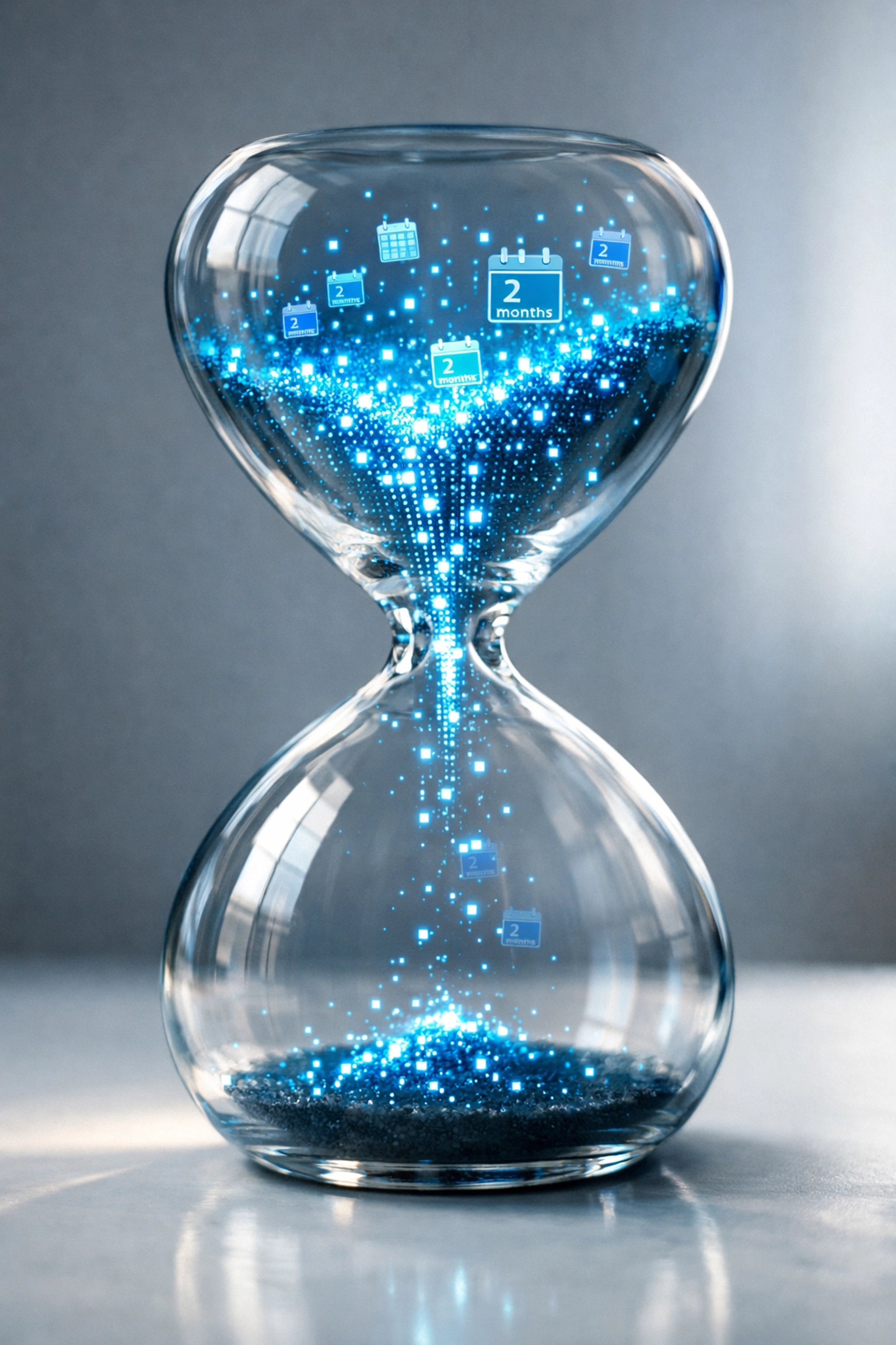 Hourglass showing GA4 data retention with two-month limit causing data loss