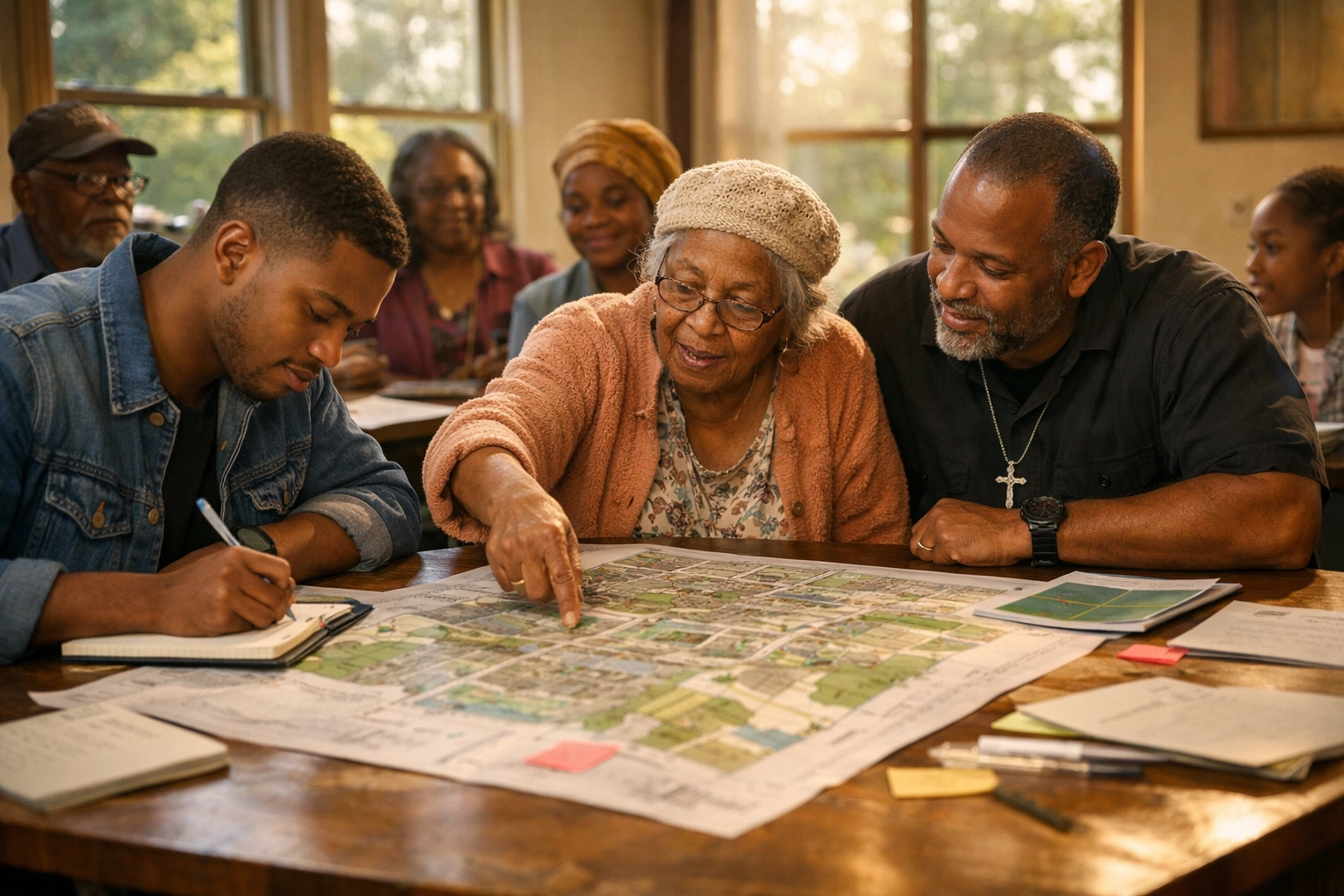 Community members collaborating on neighborhood planning for generational impact