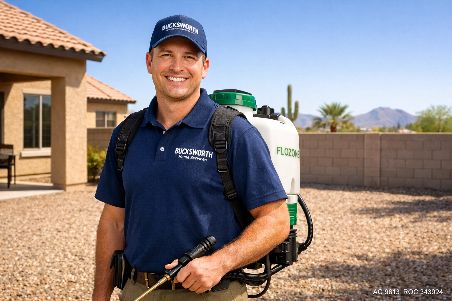 Bucksworth Home Services technician providing the best pest control in Coolidge AZ for a Pinal County home.
