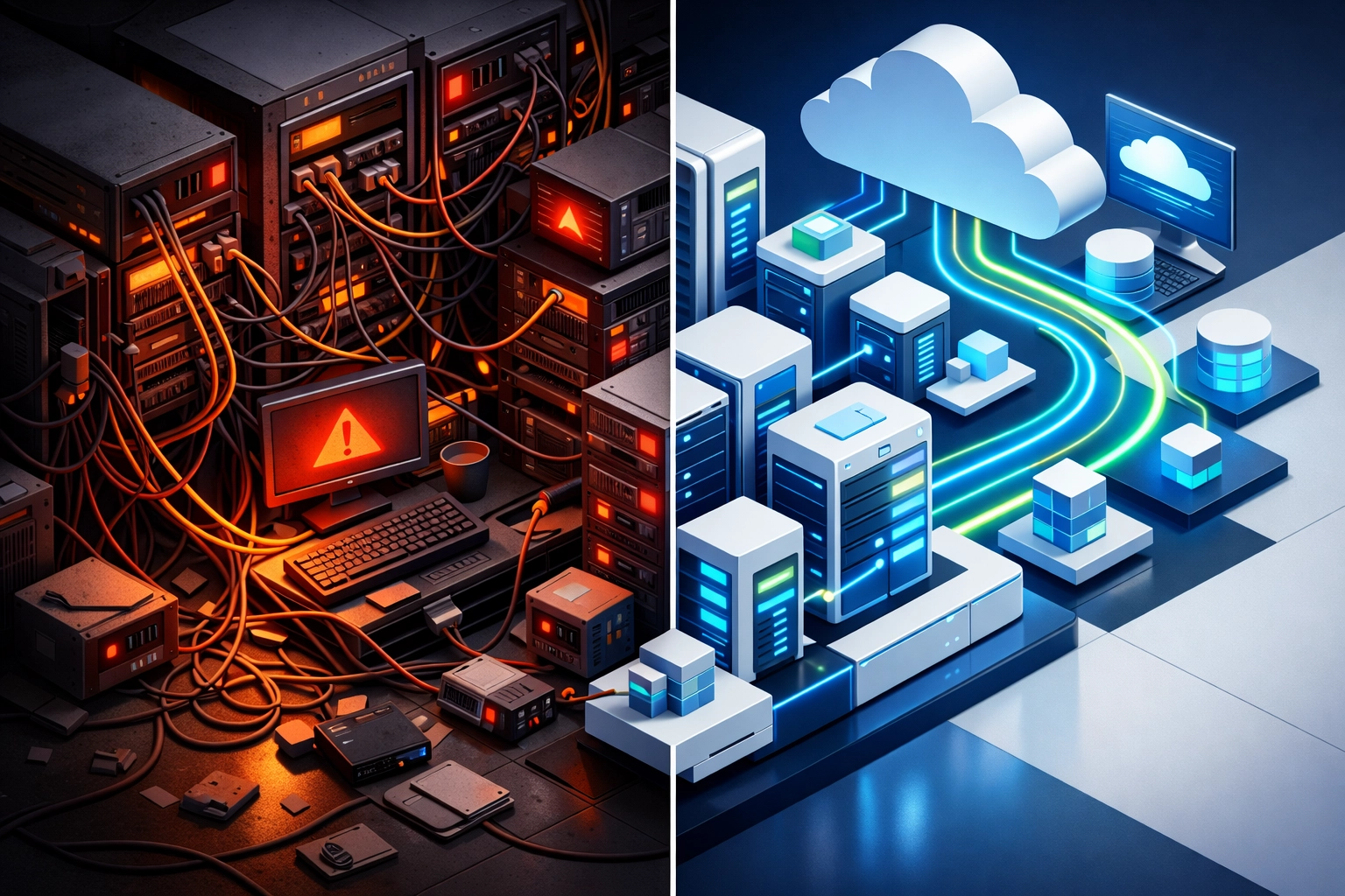 Before and after comparison of optimized ServiceNow ITOM infrastructure