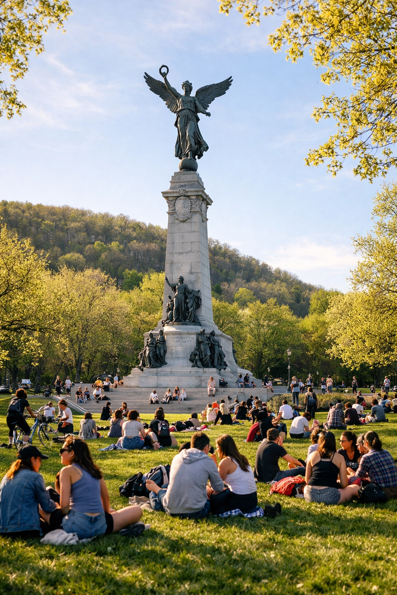 Crowds gathering at the George-Étienne Cartier Monument for the Tam-Tams in Montreal.