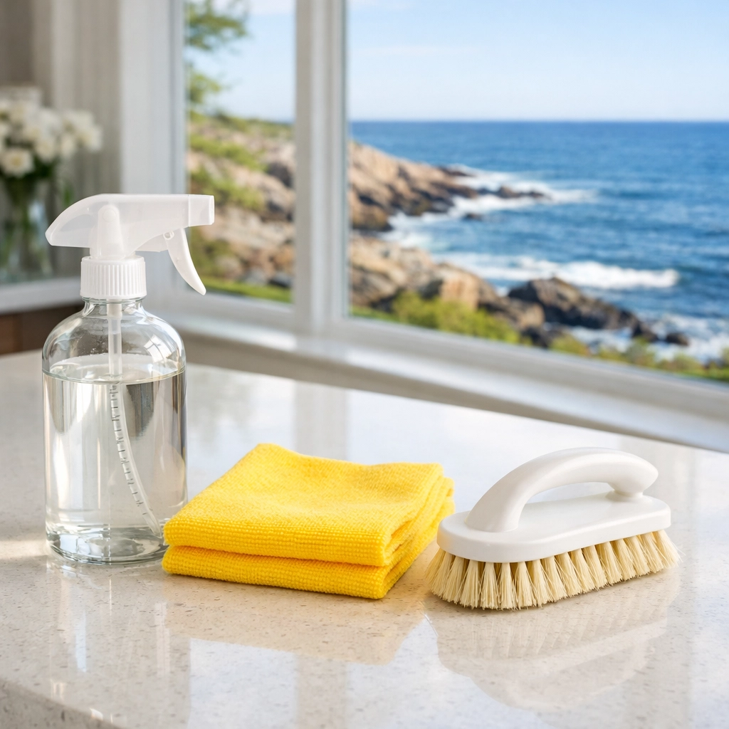 Professional eco-friendly cleaning supplies used for safe residential cleaning in Marblehead homes.