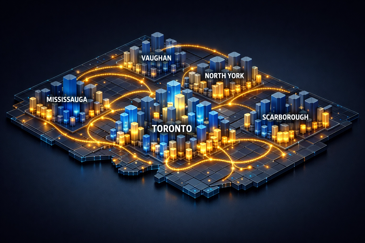 Digital map of the Greater Toronto Area illustrating local search dominance and neighborhood connectivity.
