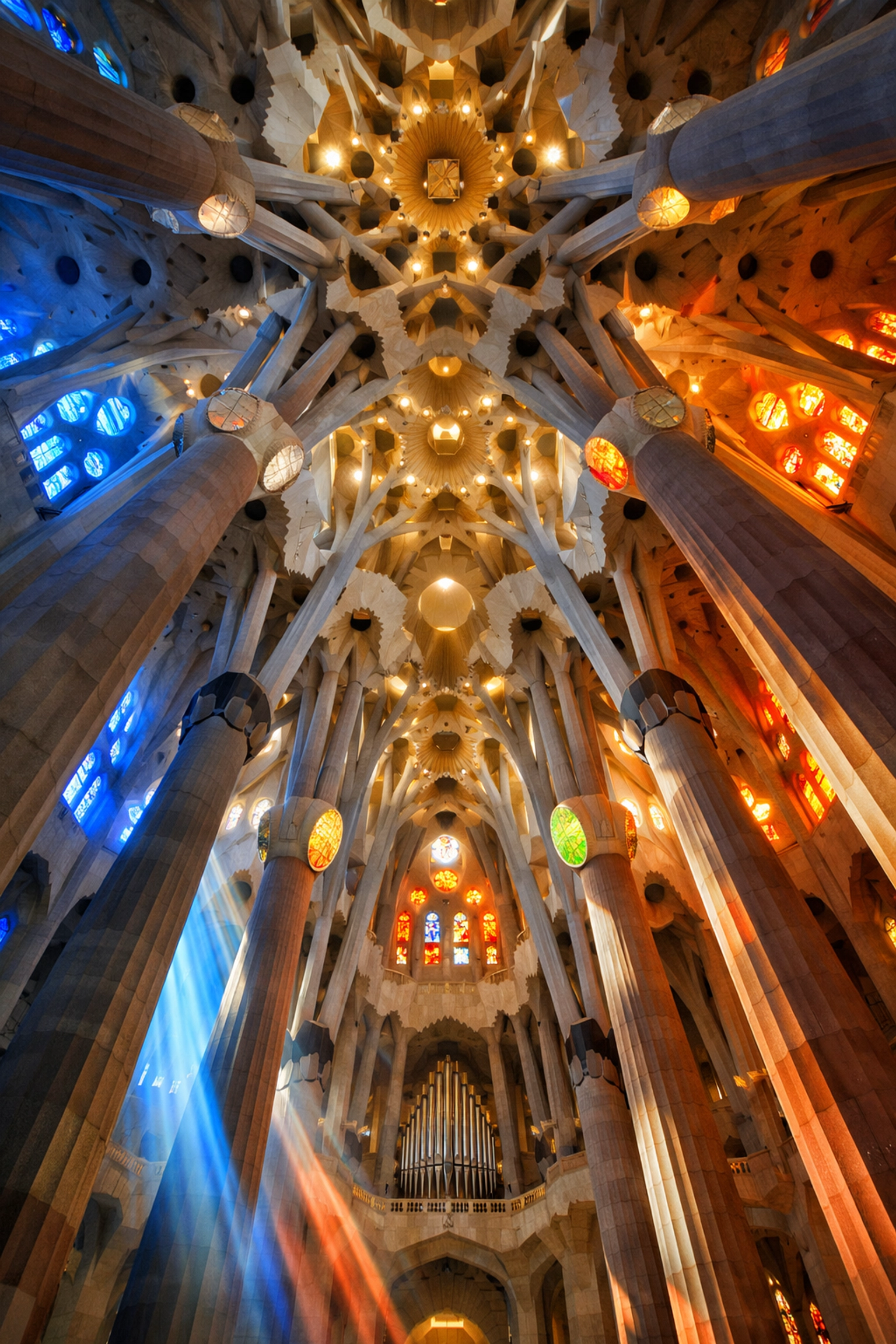 Stained glass light inside the Sagrada Família, one of the most iconic architectural photo spots.