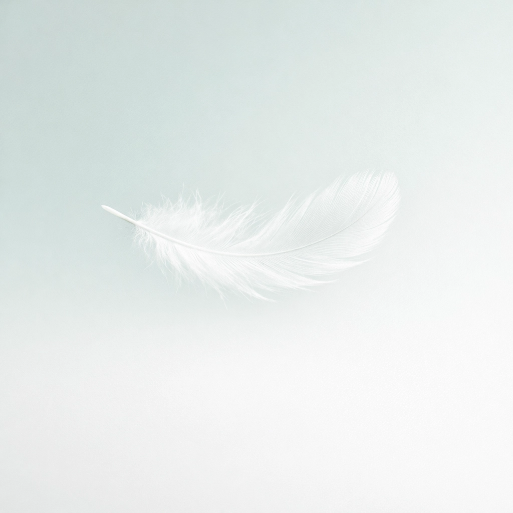 A floating white feather representing strategic pausing and recovery for mental fitness.