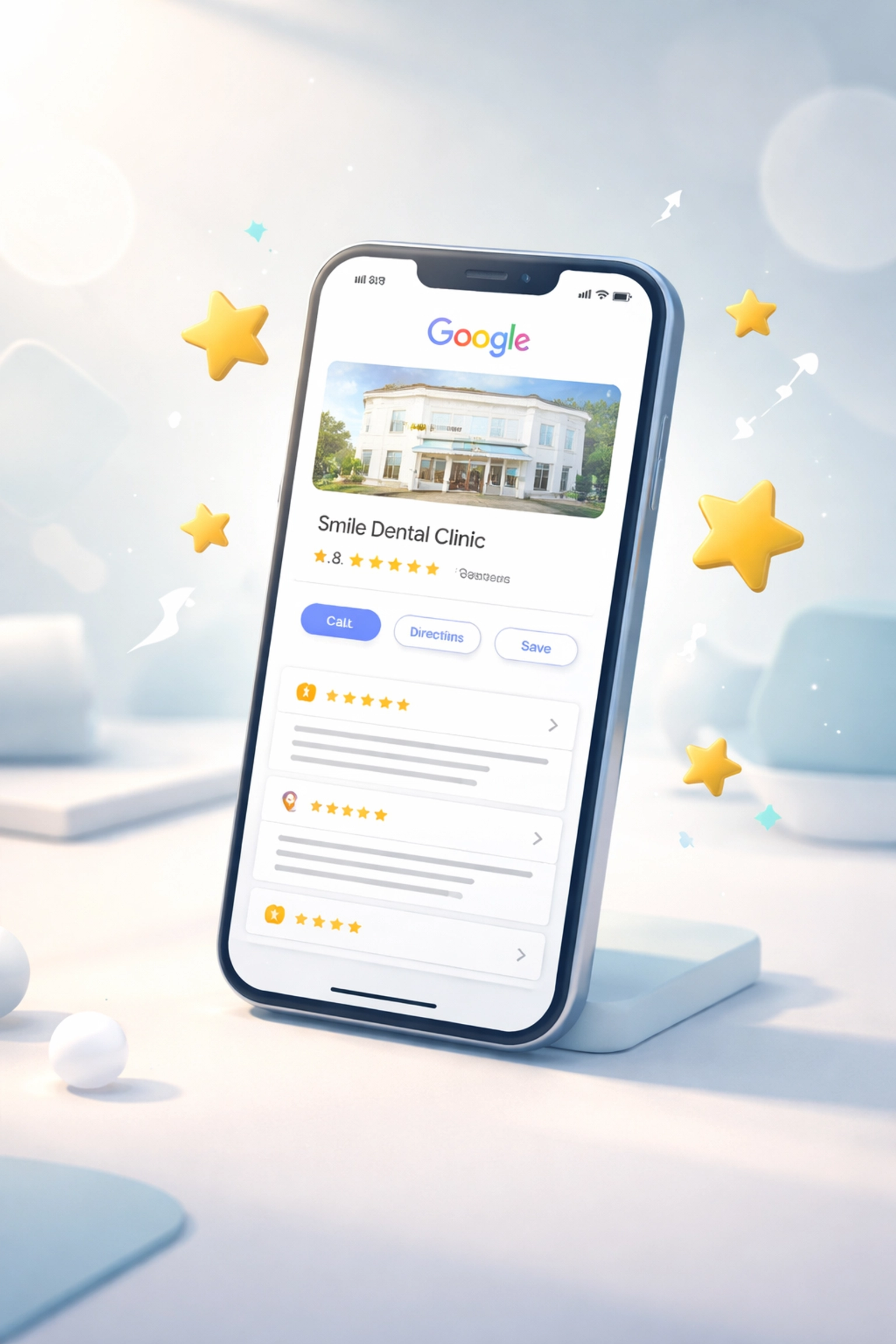 Smartphone showing Google Business Profile and star ratings, highlighting importance of online reputation for treatment centers