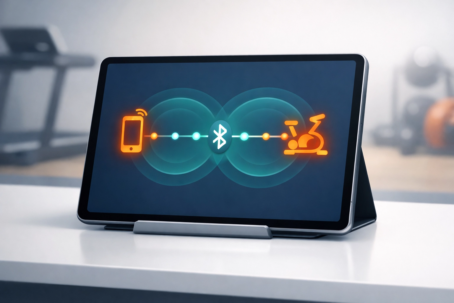 Pairing a tablet to a smart trainer using Bluetooth for a modern Zwift alternative setup.