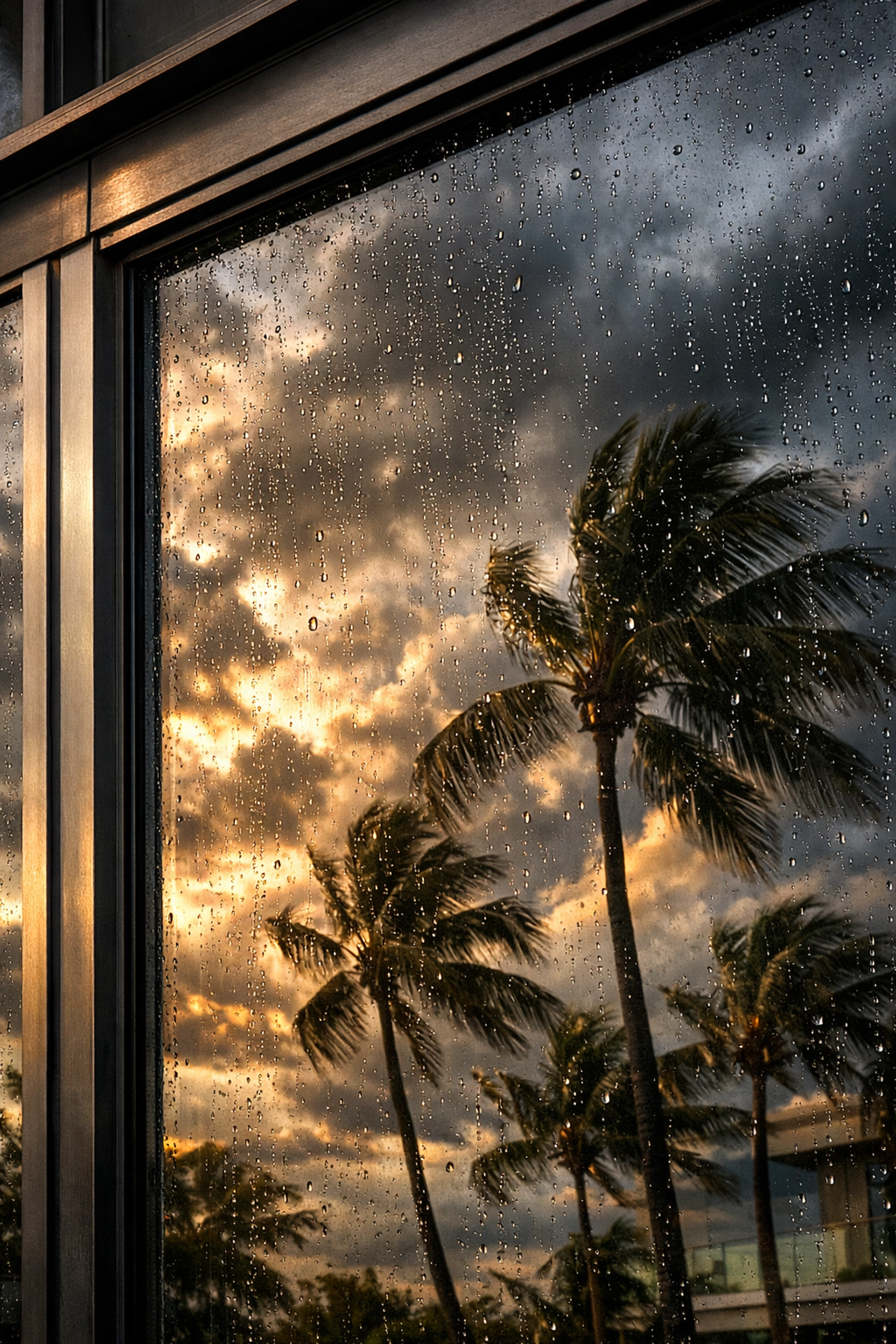 Modern impact-resistant windows on a luxury home reflecting palm trees in South Florida.