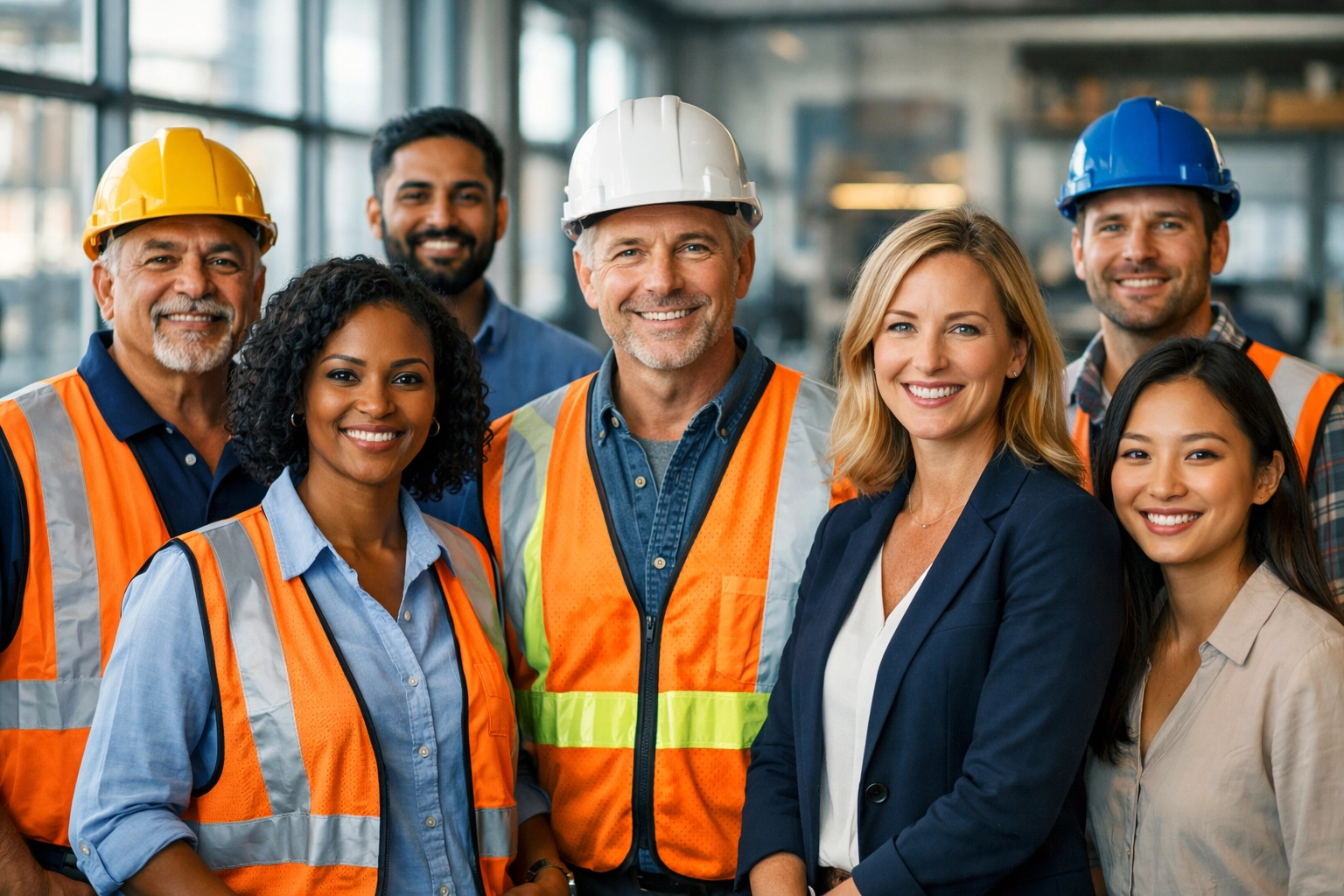 Diverse team of employees in workplace protected by workers' compensation coverage