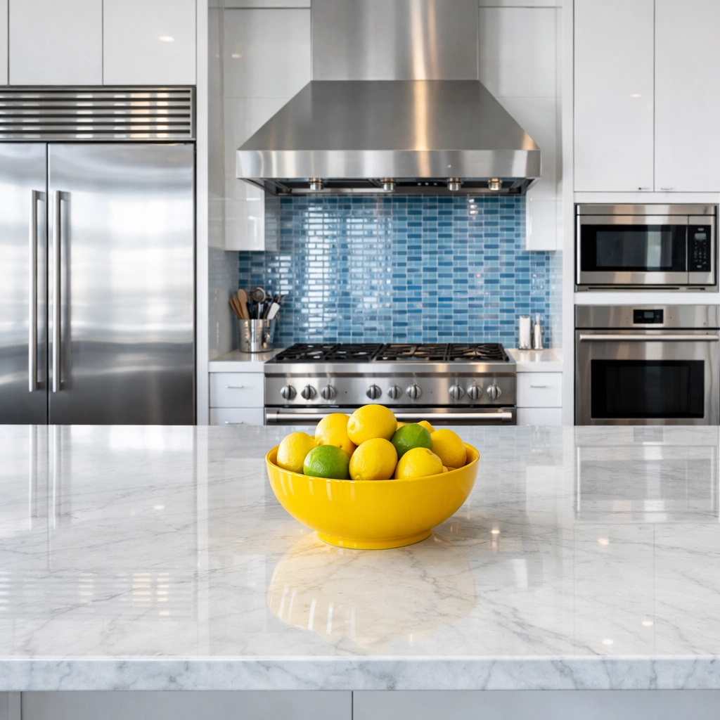 Luxury kitchen with streak-free surfaces after professional deep cleaning MA in a Massachusetts apartment.