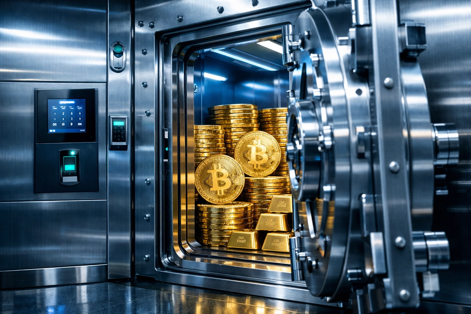 Institutional vault securing Bitcoin and digital assets alongside traditional gold investments