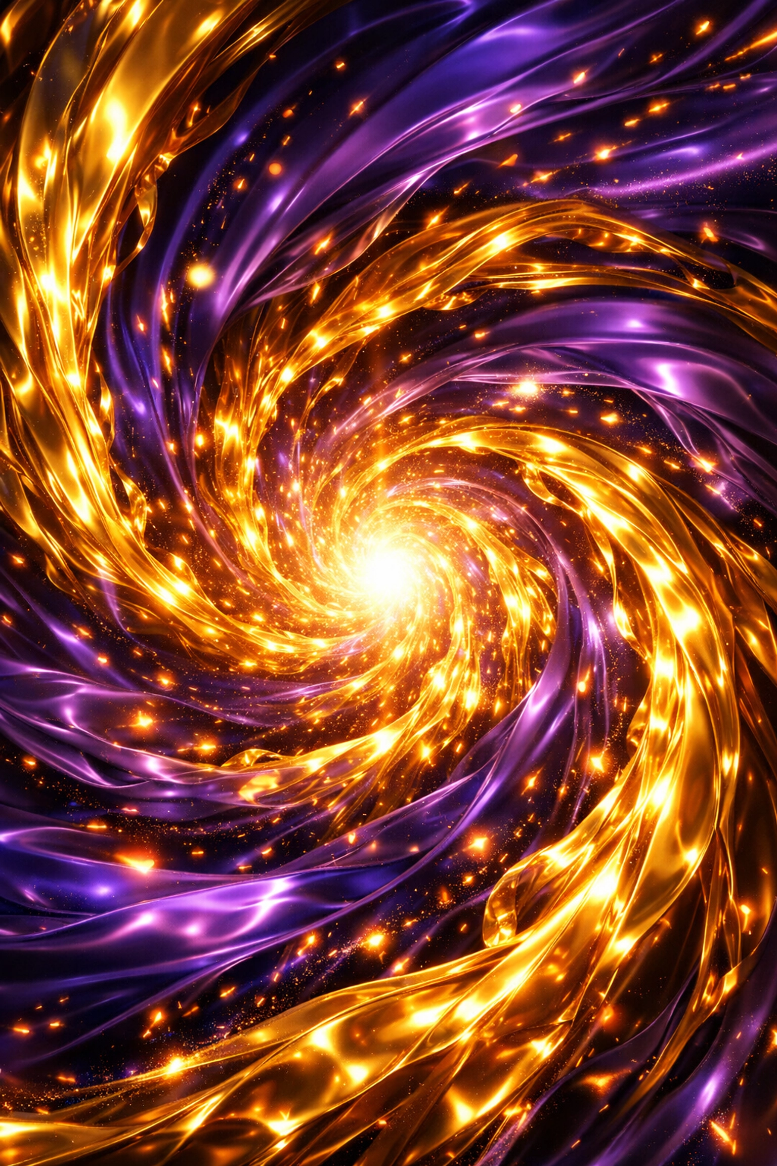 Vibrant gold and violet vortex symbolizing the peak performance of deep flow states.