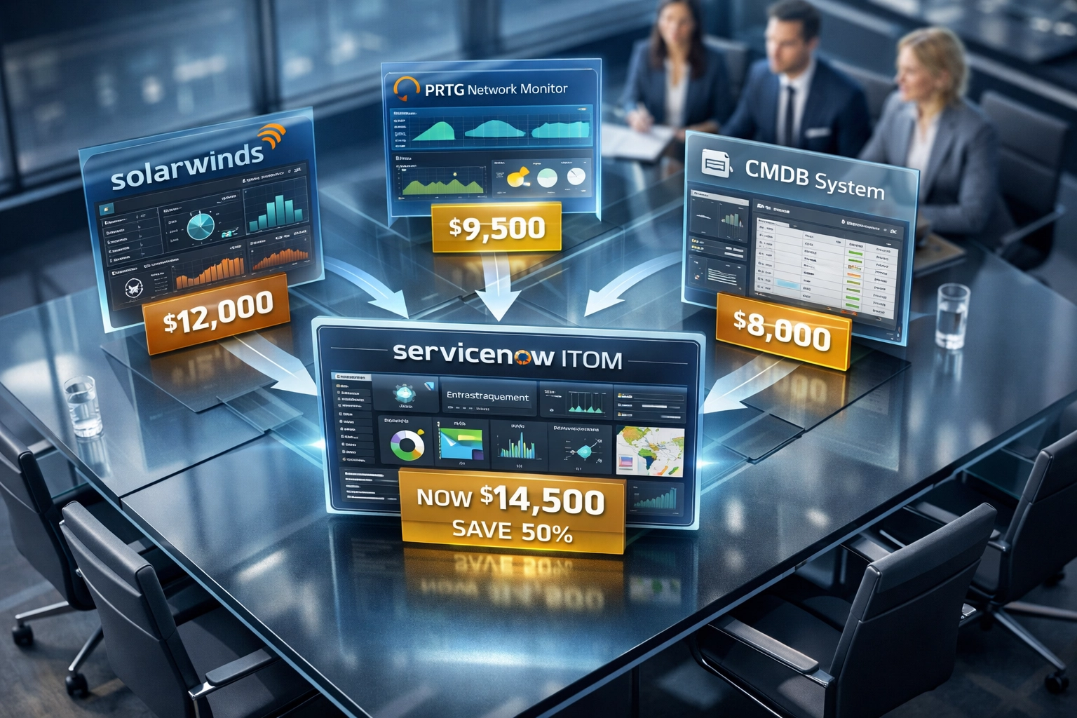 Multiple monitoring tools consolidating into unified ServiceNow ITOM platform for cost savings