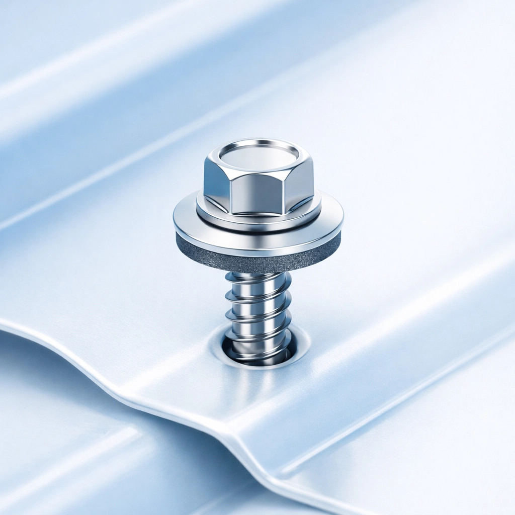 Durable stainless steel roofing fastener designed to withstand coastal salt spray and winds.