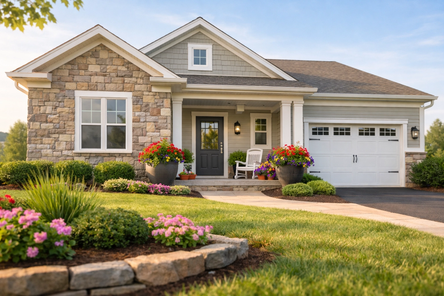 Modern maintenance-free carriage home in a premier Bucks County 55 plus community.