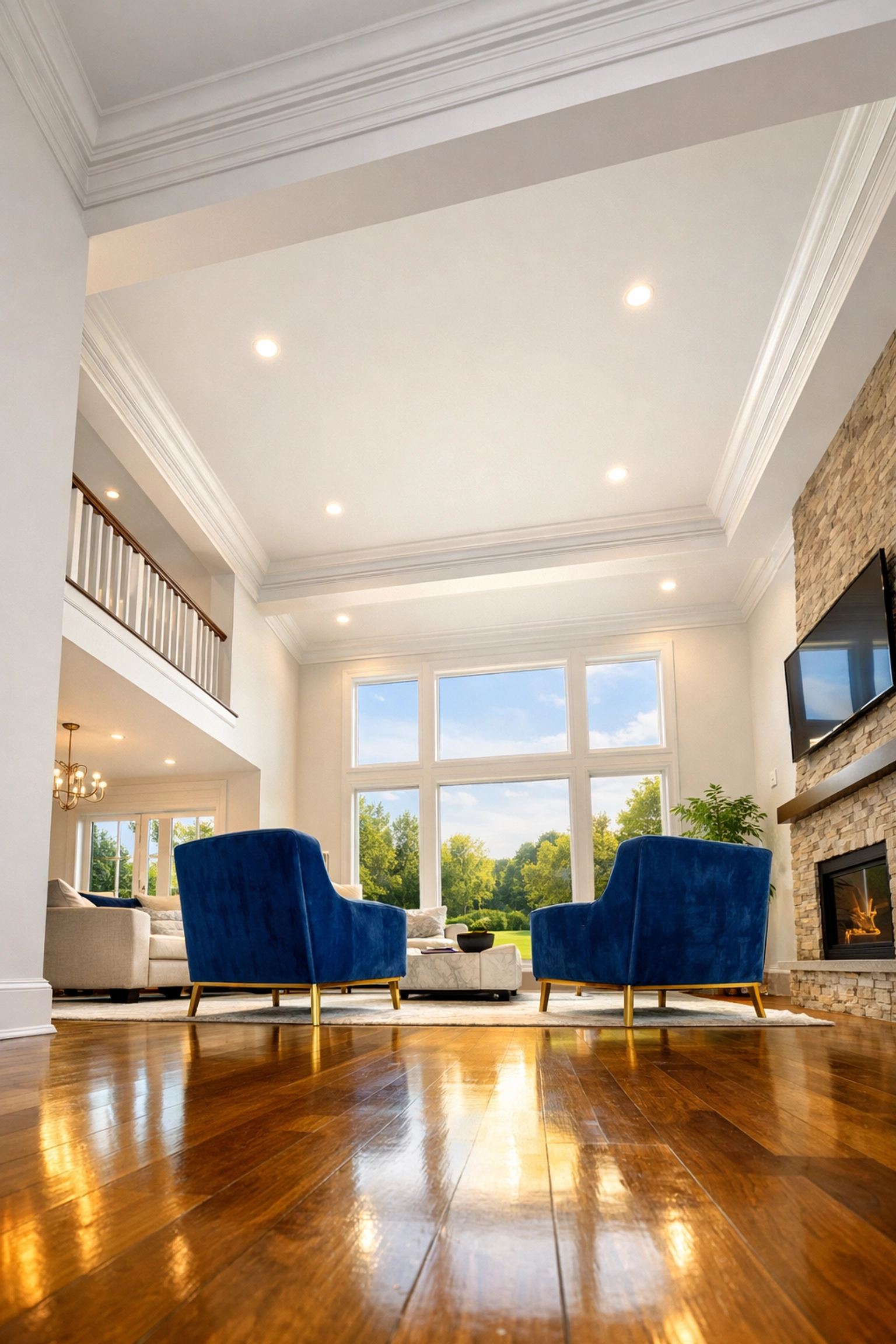 Dust-free modern living room in Northborough highlighting expert residential house cleaning results.