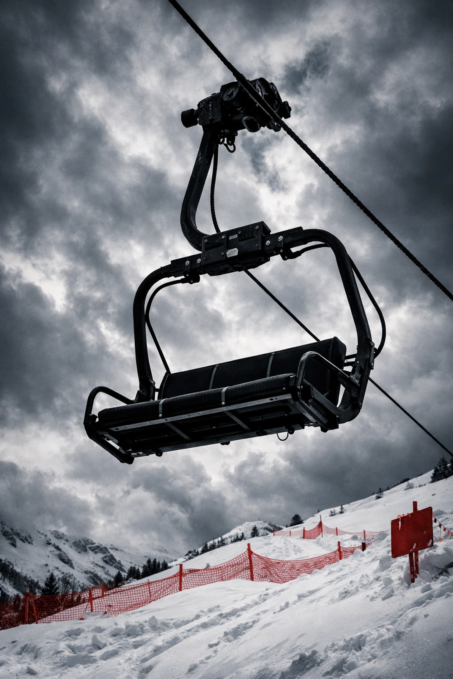 Empty ski lift chair at Centre Vorlage near Wakefield following safety closure