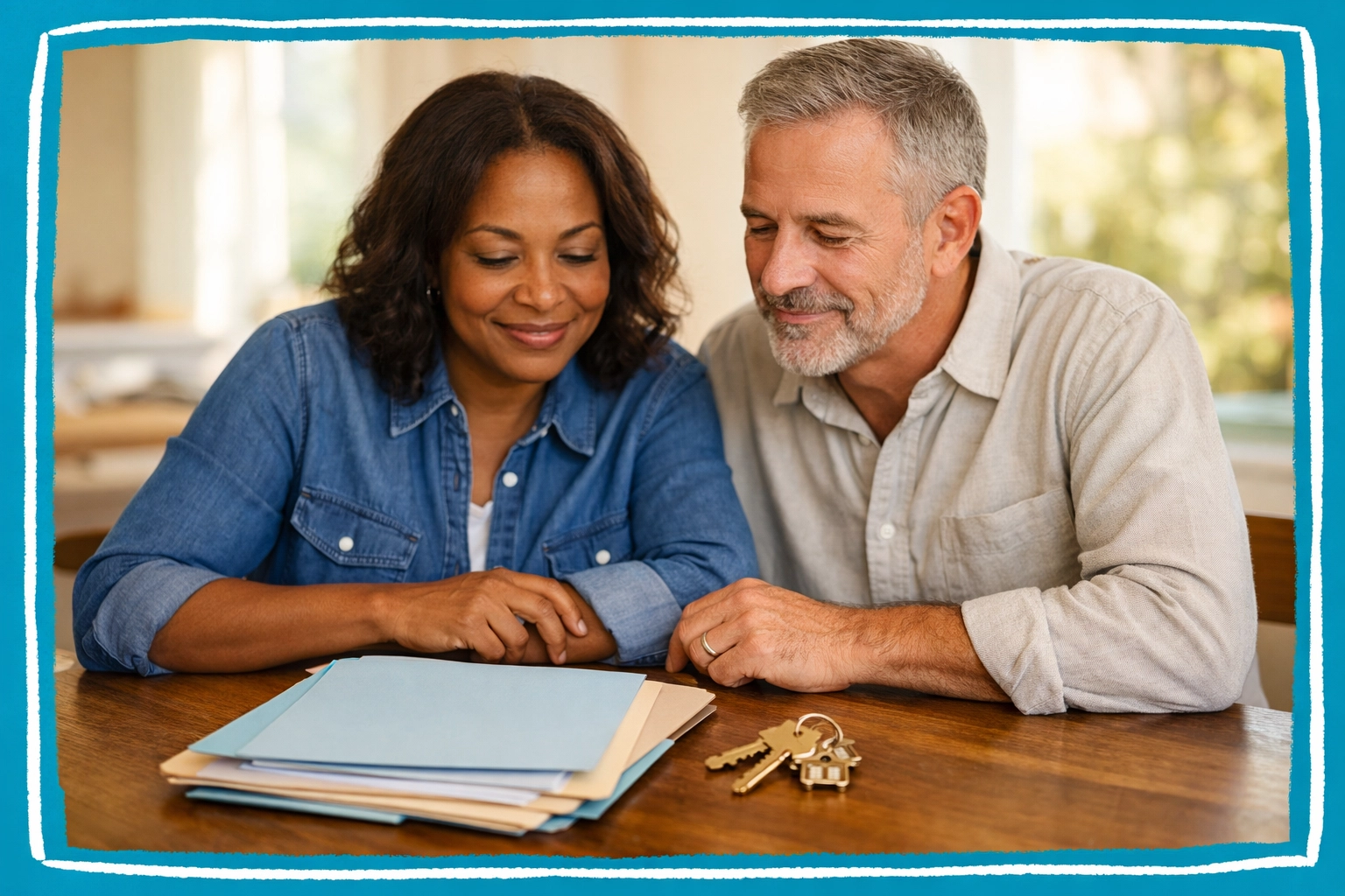 Heirs reviewing probate documents and house keys before selling an inherited house in Connecticut Heirs reviewing probate documents and house keys before selling an inherited house in Connecticut