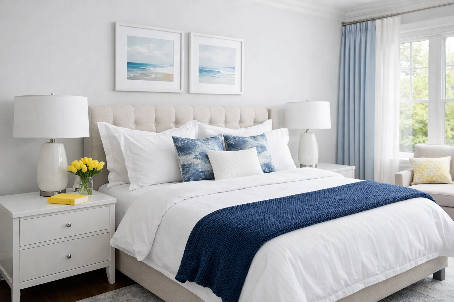Serene Wellesley bedroom with clean linens, demonstrating the results of professional deep cleaning services.
