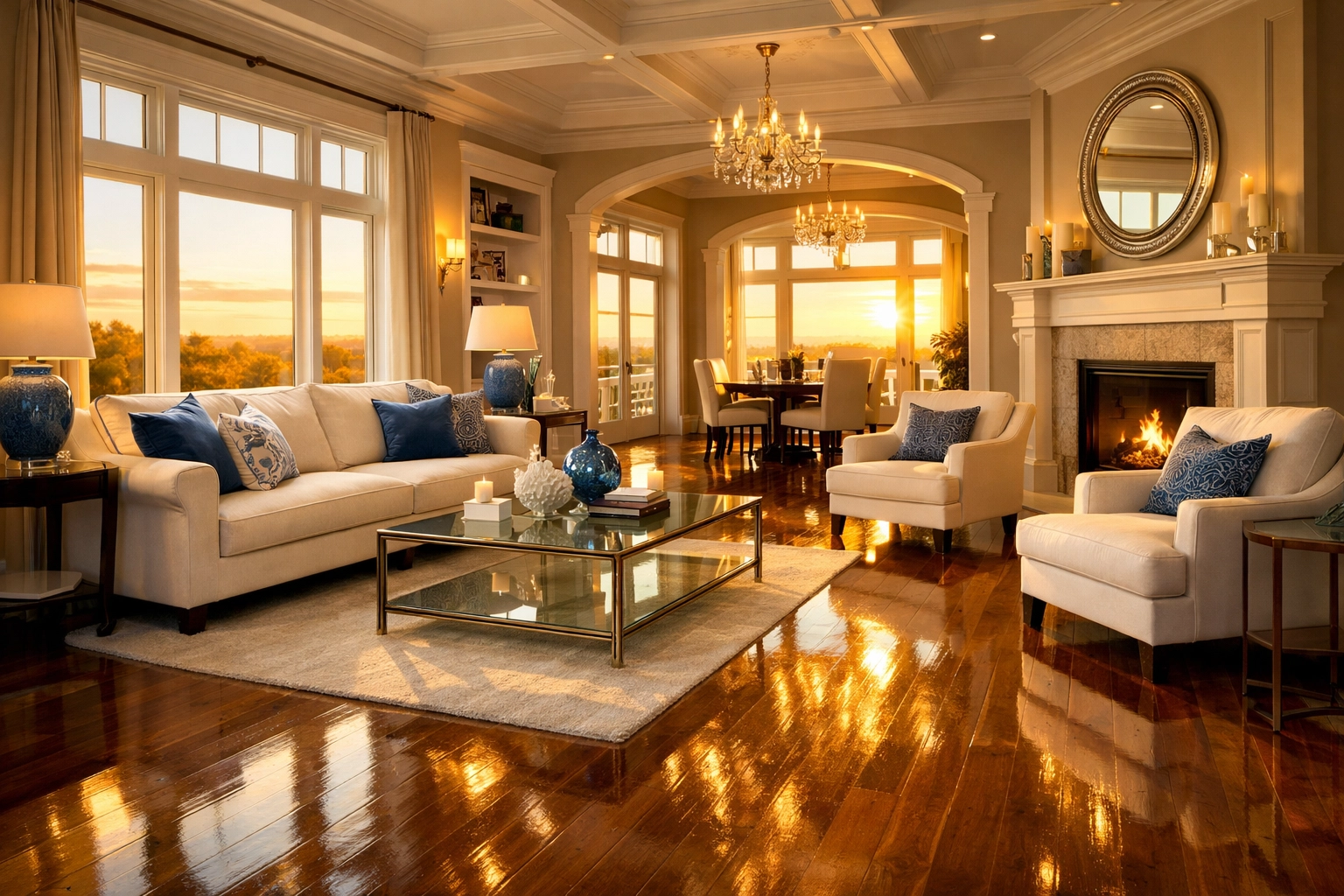 Immaculate Leominster MA living room showcasing professional residential cleaning results.