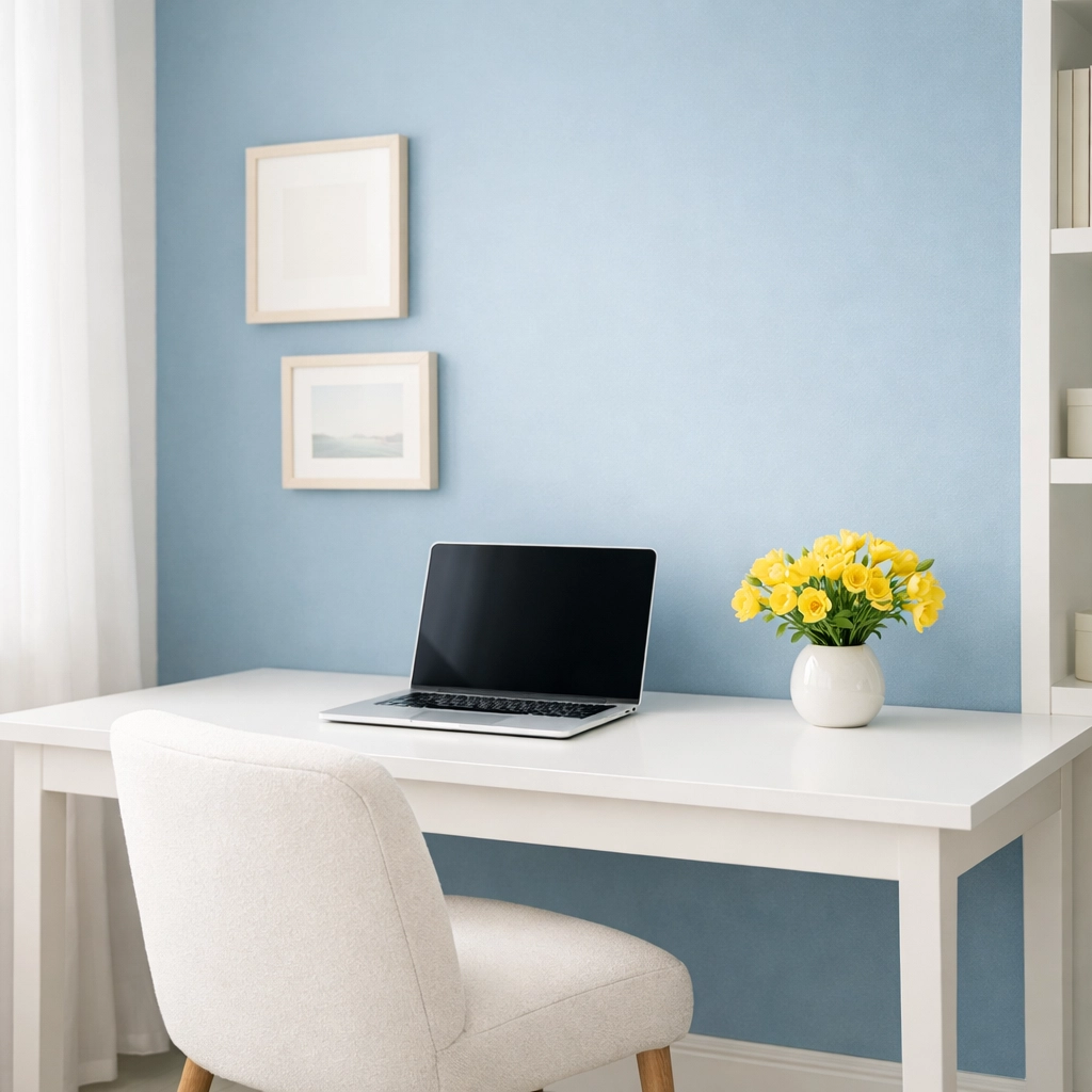 A dust-free, organized Shrewsbury home office illustrating the health benefits of professional house cleaning.