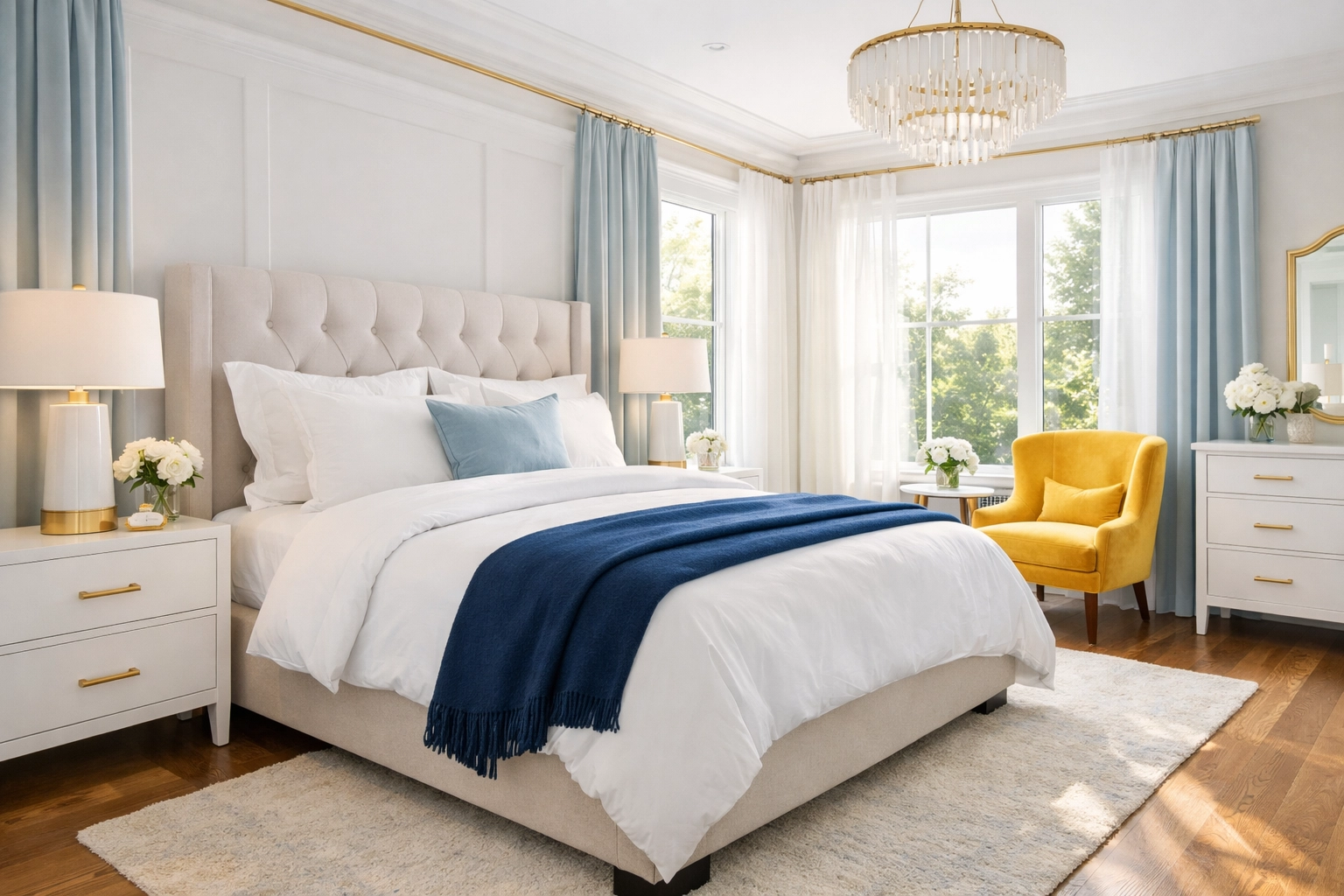 A clean, dust-free master bedroom in Lincoln promoting a healthy home environment with weekly house cleaning.