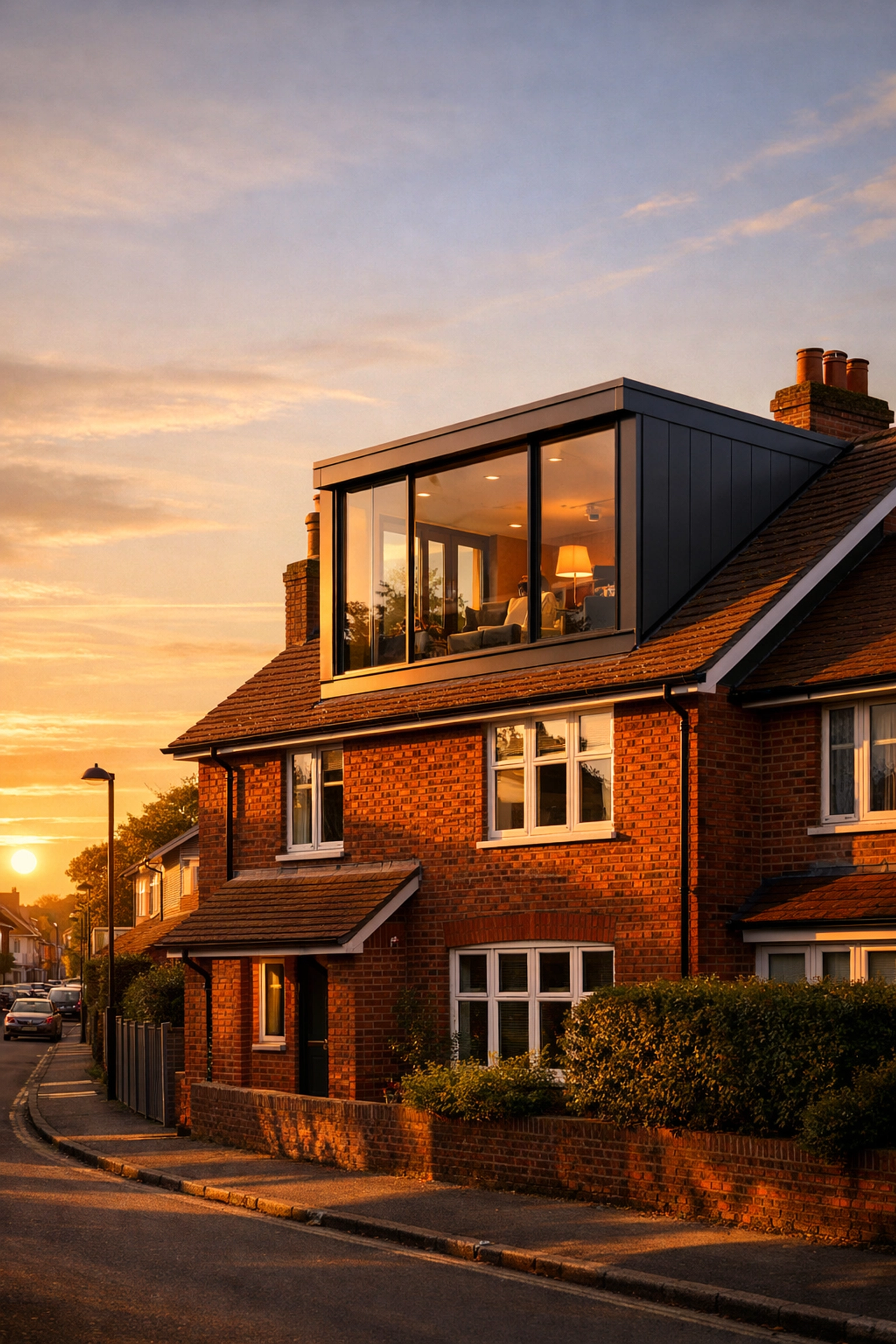 Modern dormer loft conversion with anthracite grey cladding on a West Sussex home.