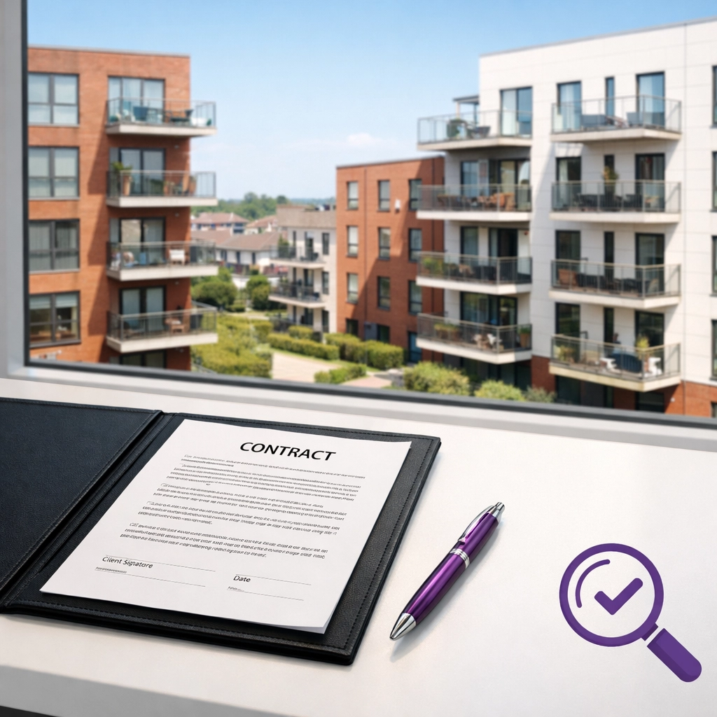 Modern building and contract folder representing a property management Essex contract health check for RMC Directors.