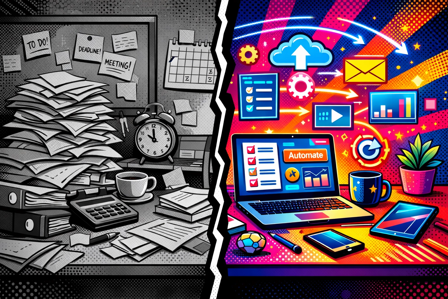 Before and after comparison of manual versus automated sales processes