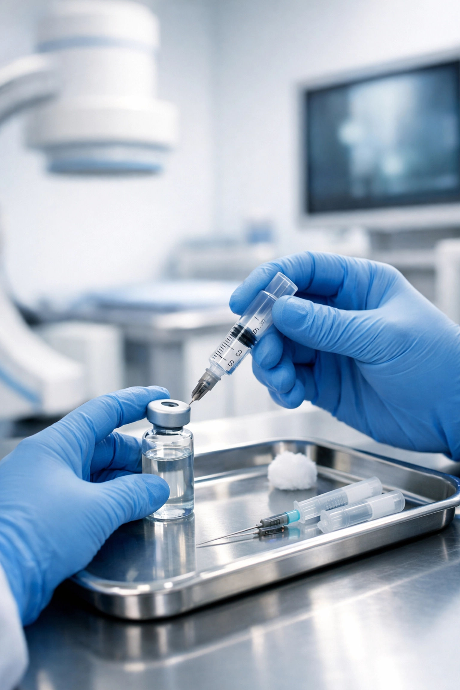 Medical professional preparing a sterile injection for targeted pain management in Venice, FL.